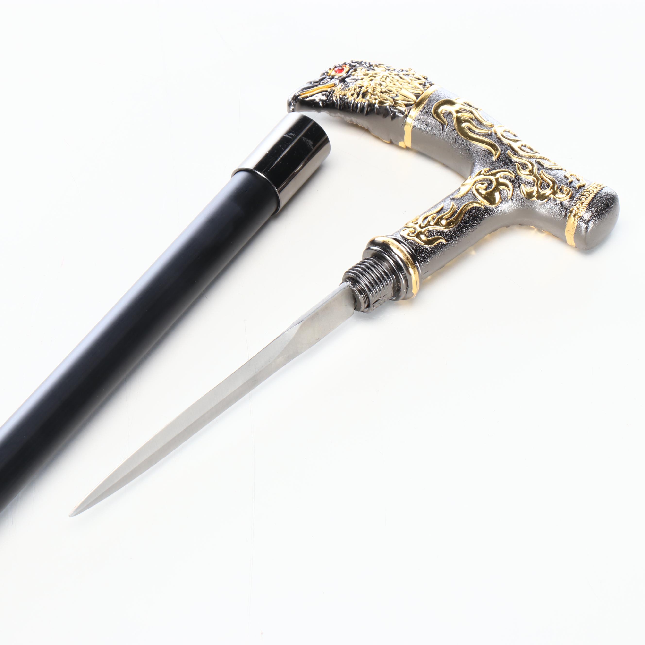 Embossed Eagle Head Derby-Handled Adjustable Sword Cane
