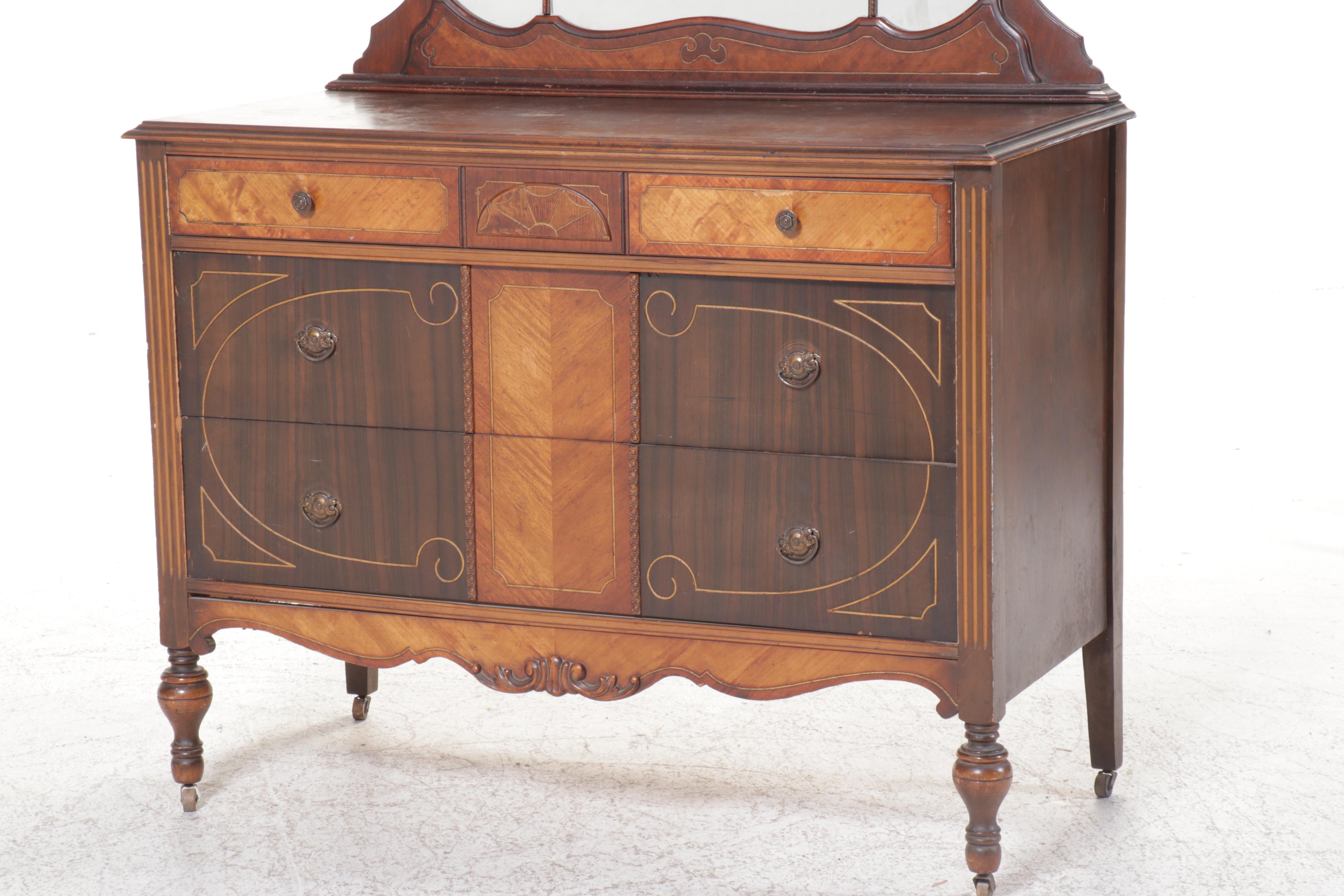 E. Kleeman Co. Jacobean Revival Style Mahogany and Waterfall Veneer Dresser