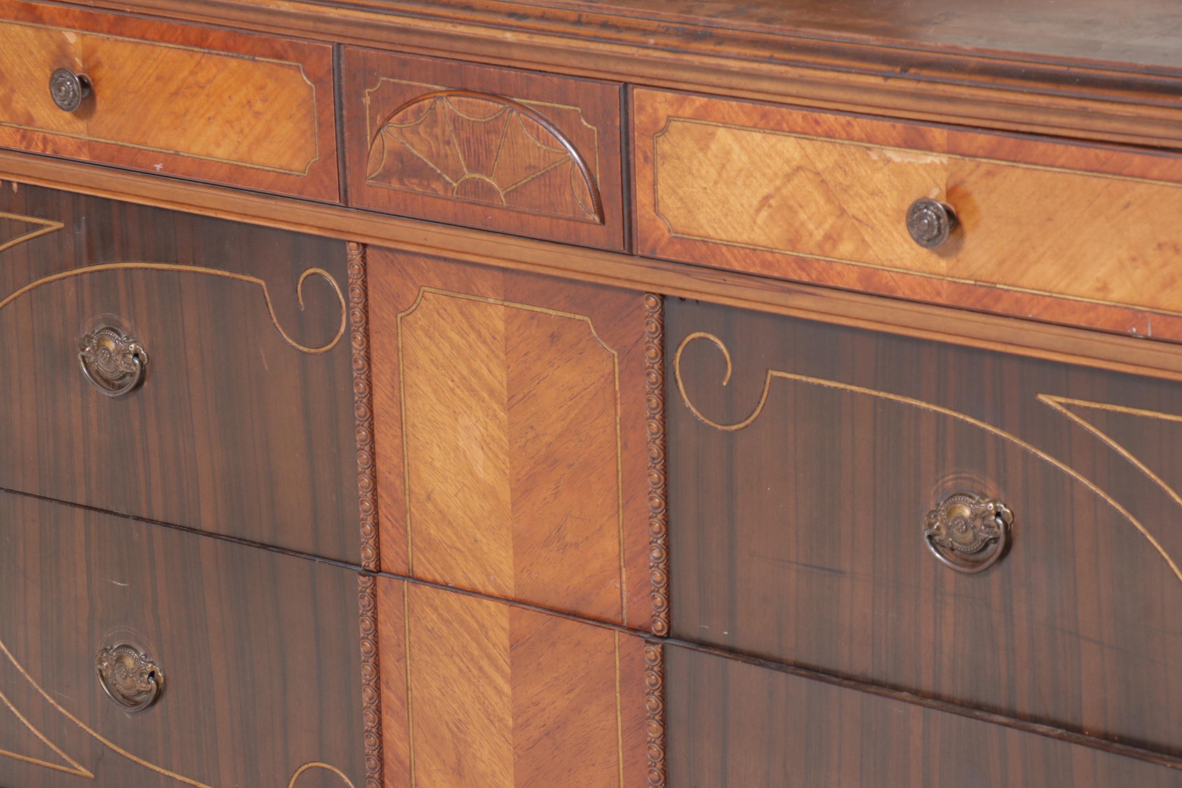 E. Kleeman Co. Jacobean Revival Style Mahogany and Waterfall Veneer Dresser