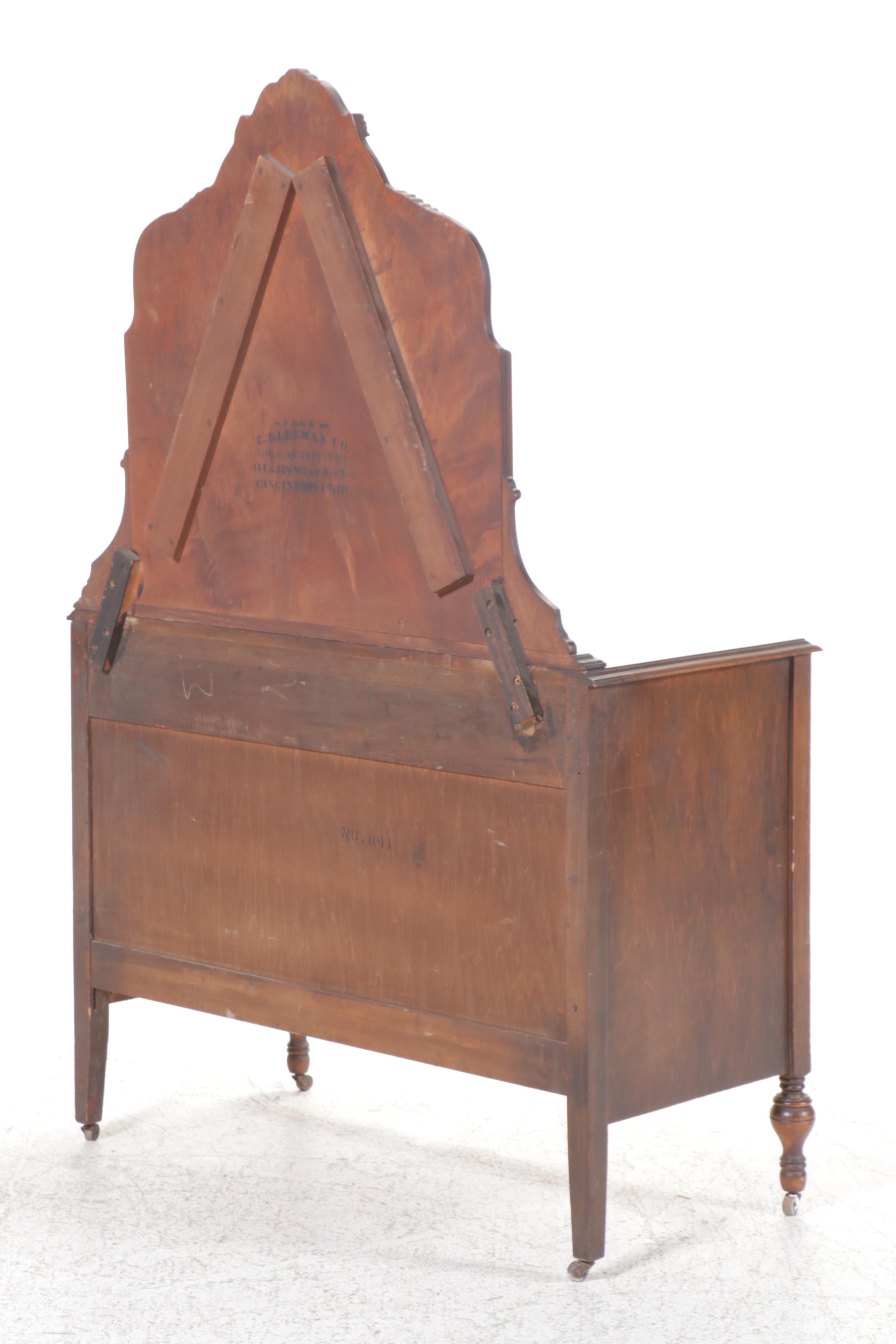 E. Kleeman Co. Jacobean Revival Style Mahogany and Waterfall Veneer Dresser