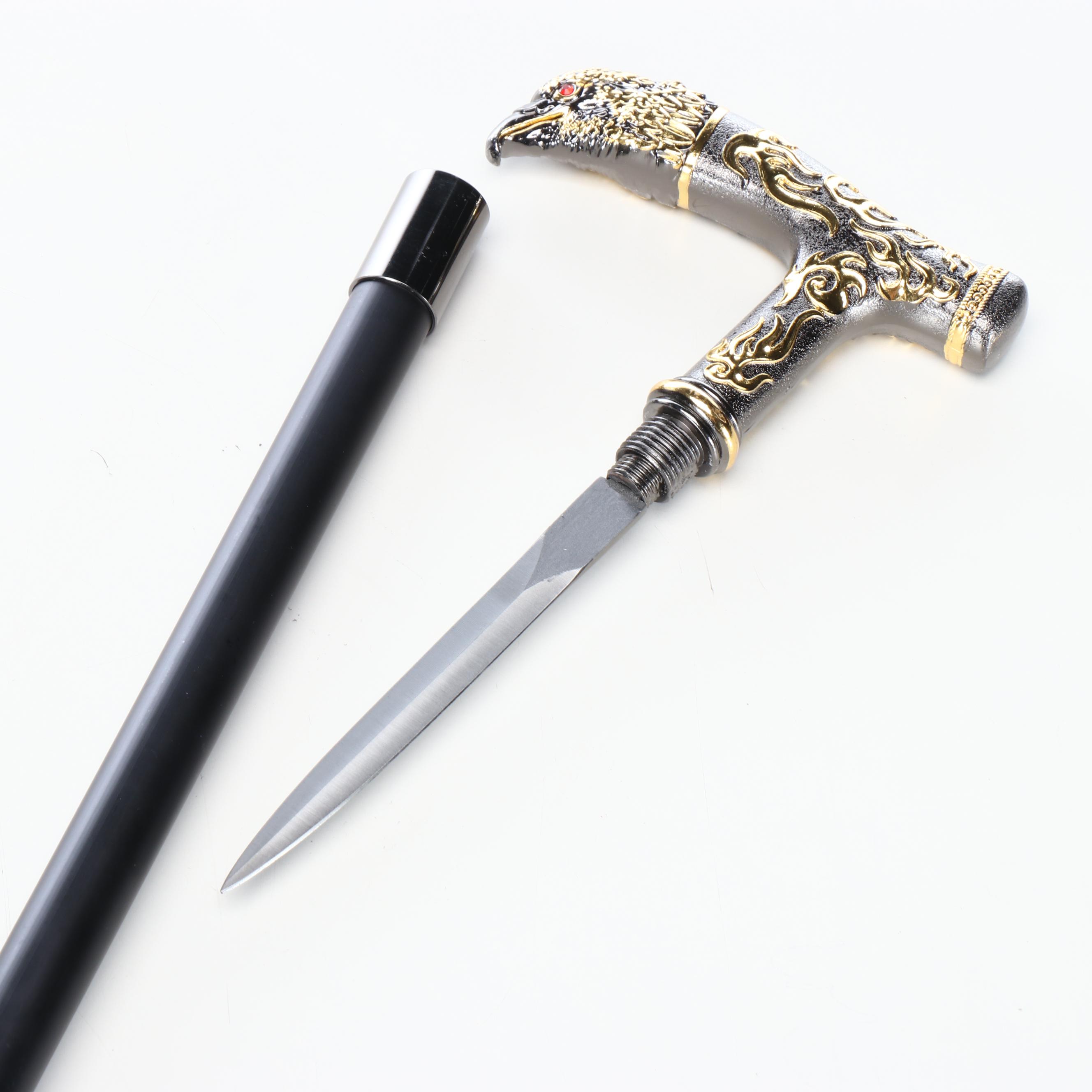 Embossed Eagle Head Derby-Handled Adjustable Sword Cane