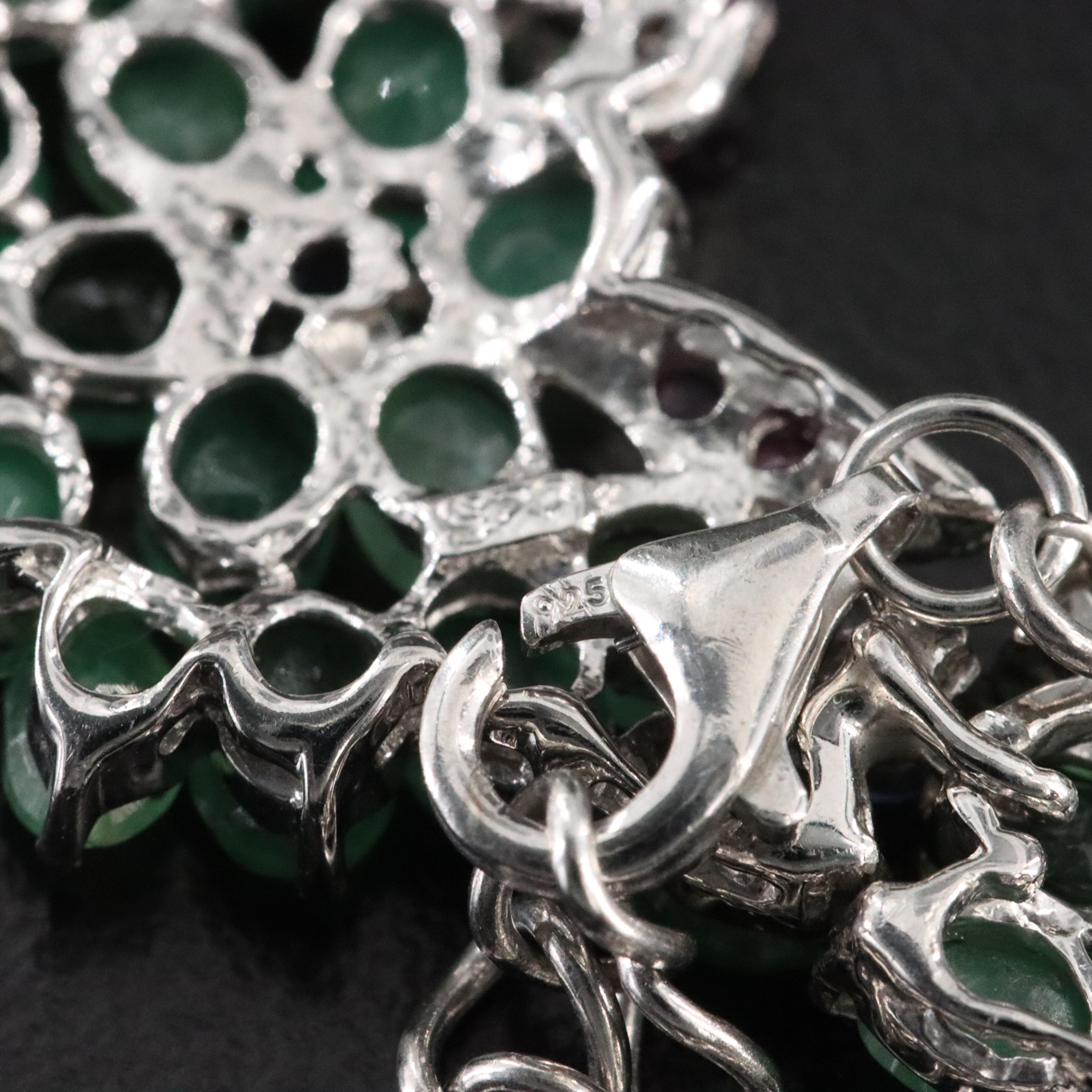 Sterling Emerald, Ruby, and Tanzanite Necklace