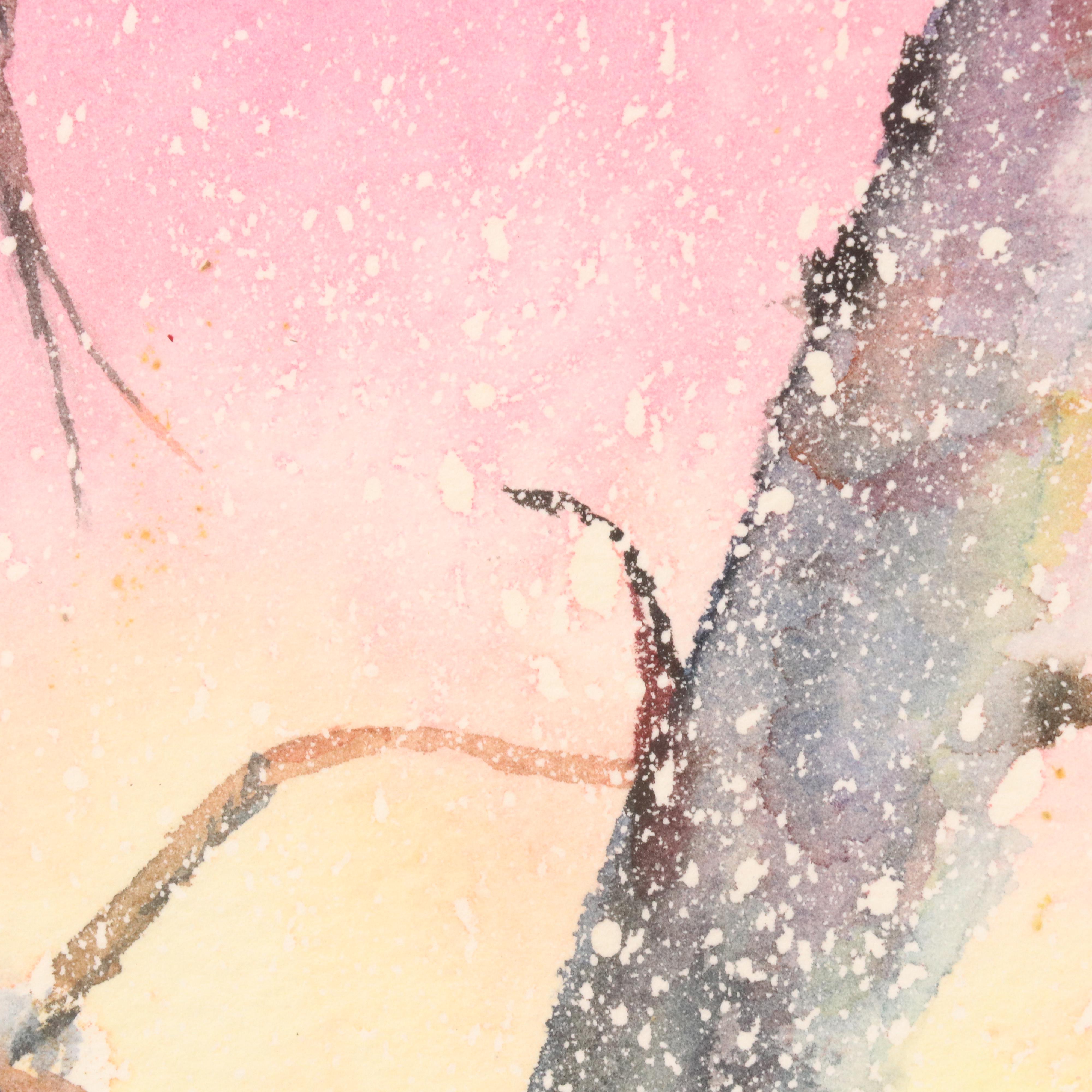 Linda Keller Watercolor Painting of Bird "Snowy Friend," 2008