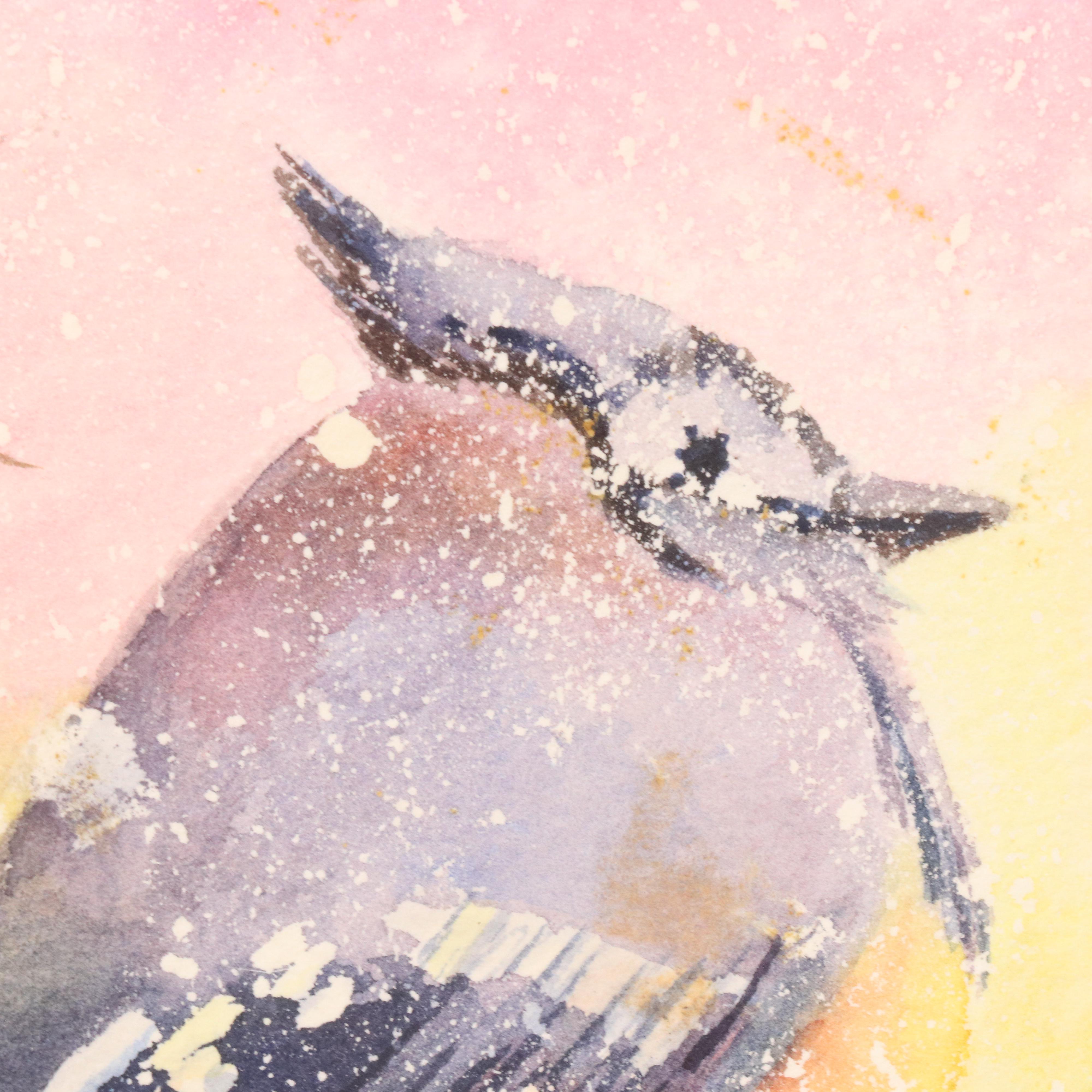 Linda Keller Watercolor Painting of Bird "Snowy Friend," 2008
