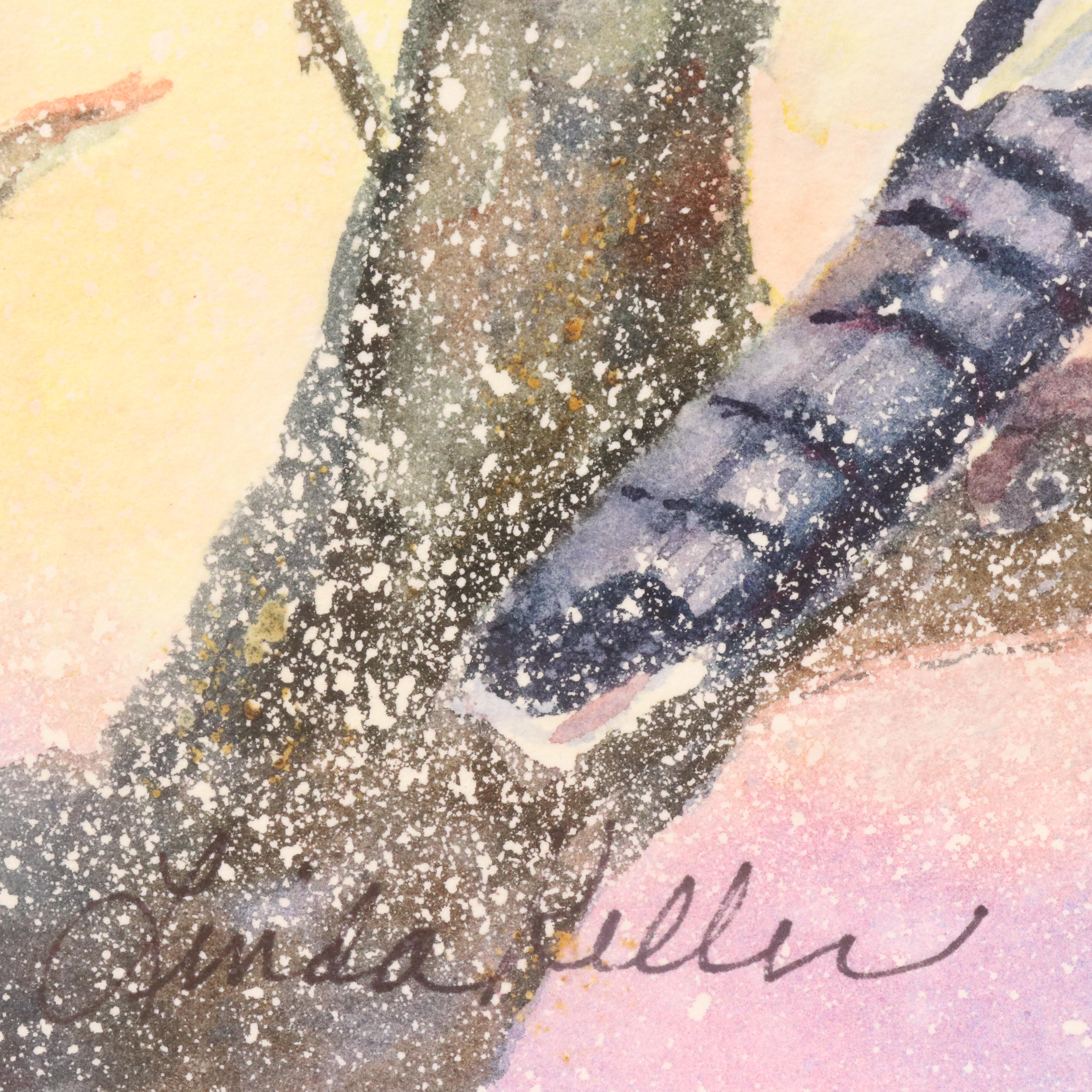 Linda Keller Watercolor Painting of Bird "Snowy Friend," 2008