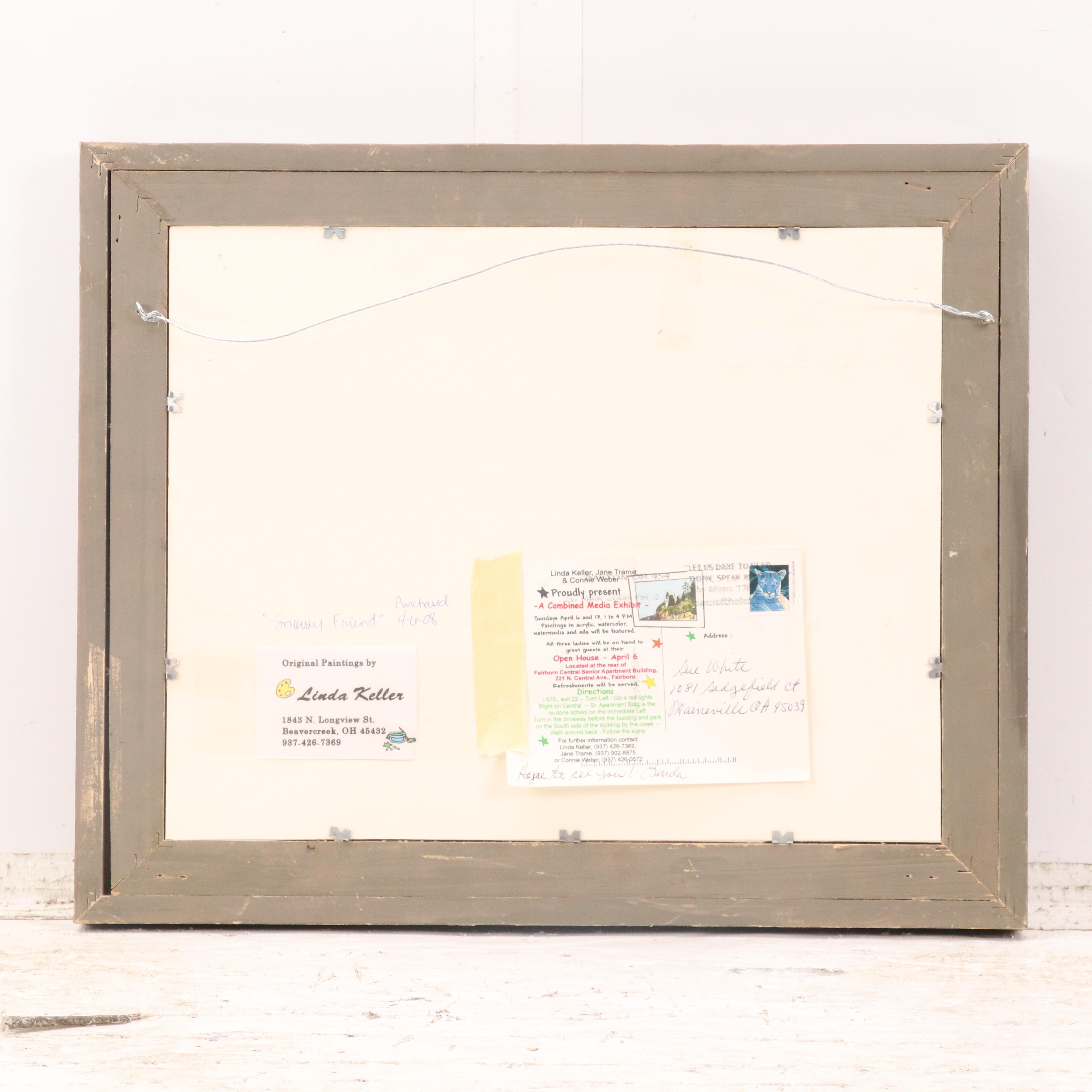 Linda Keller Watercolor Painting of Bird "Snowy Friend," 2008