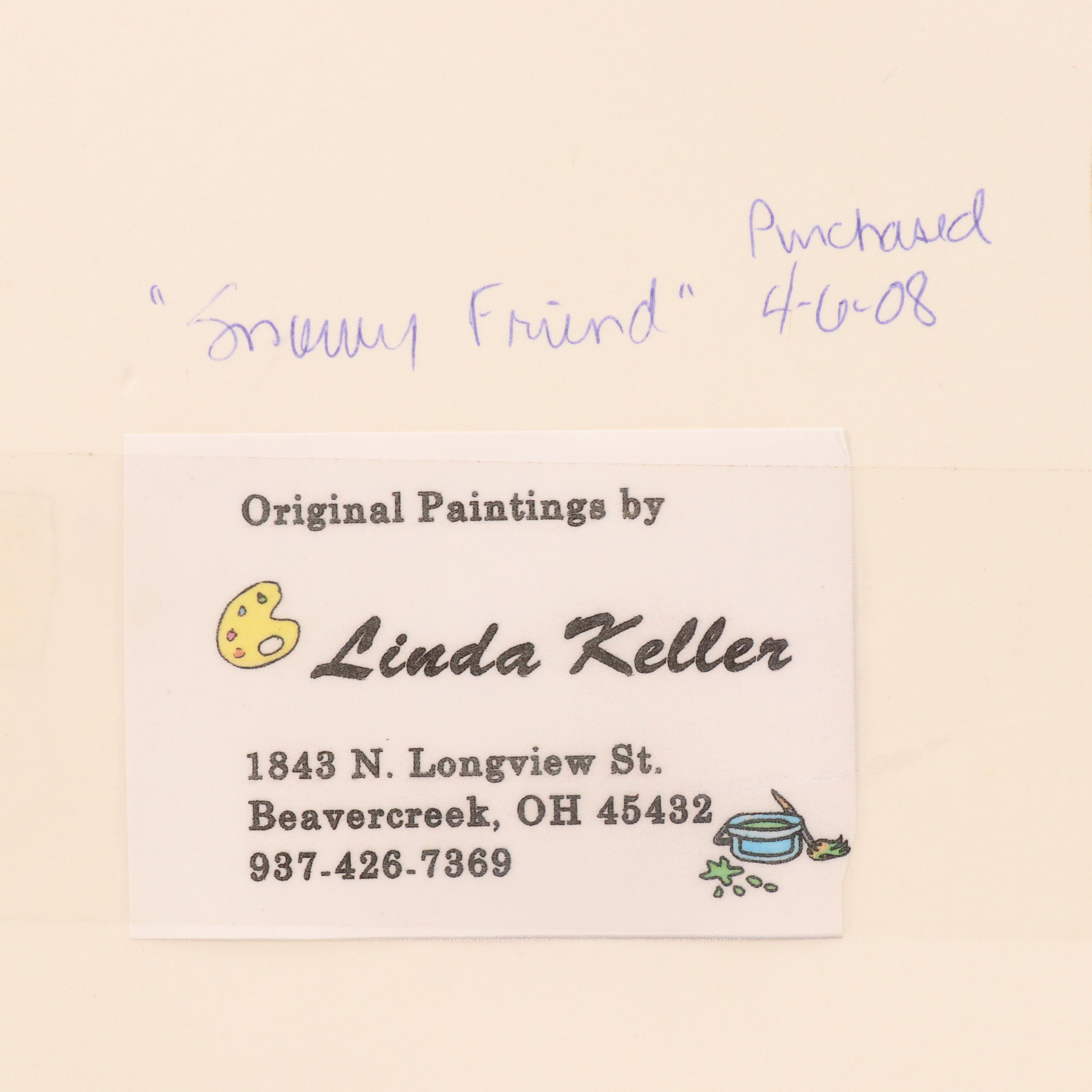 Linda Keller Watercolor Painting of Bird "Snowy Friend," 2008