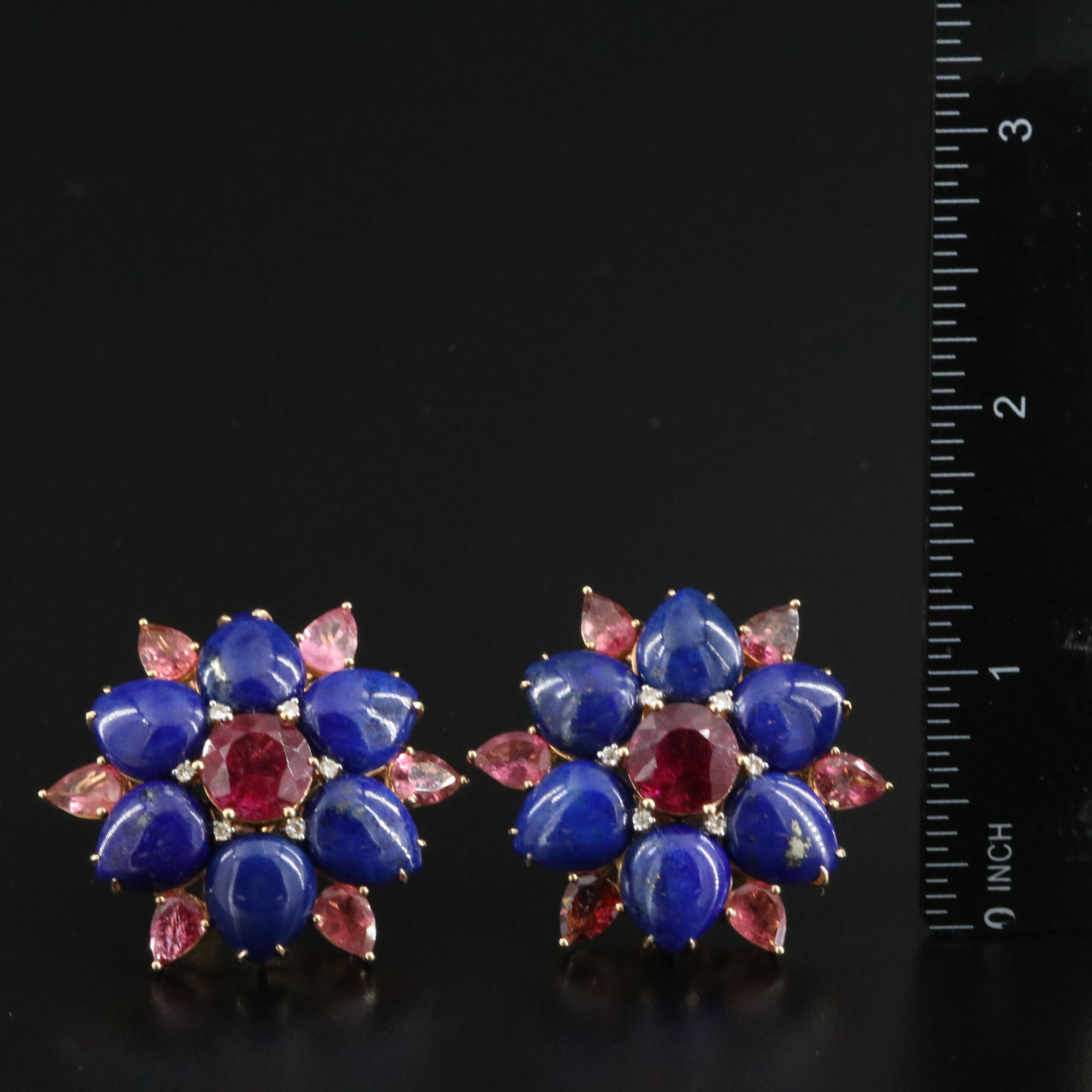 18K Lapis, Pink Tourmaline and Diamond Earrings Vintage