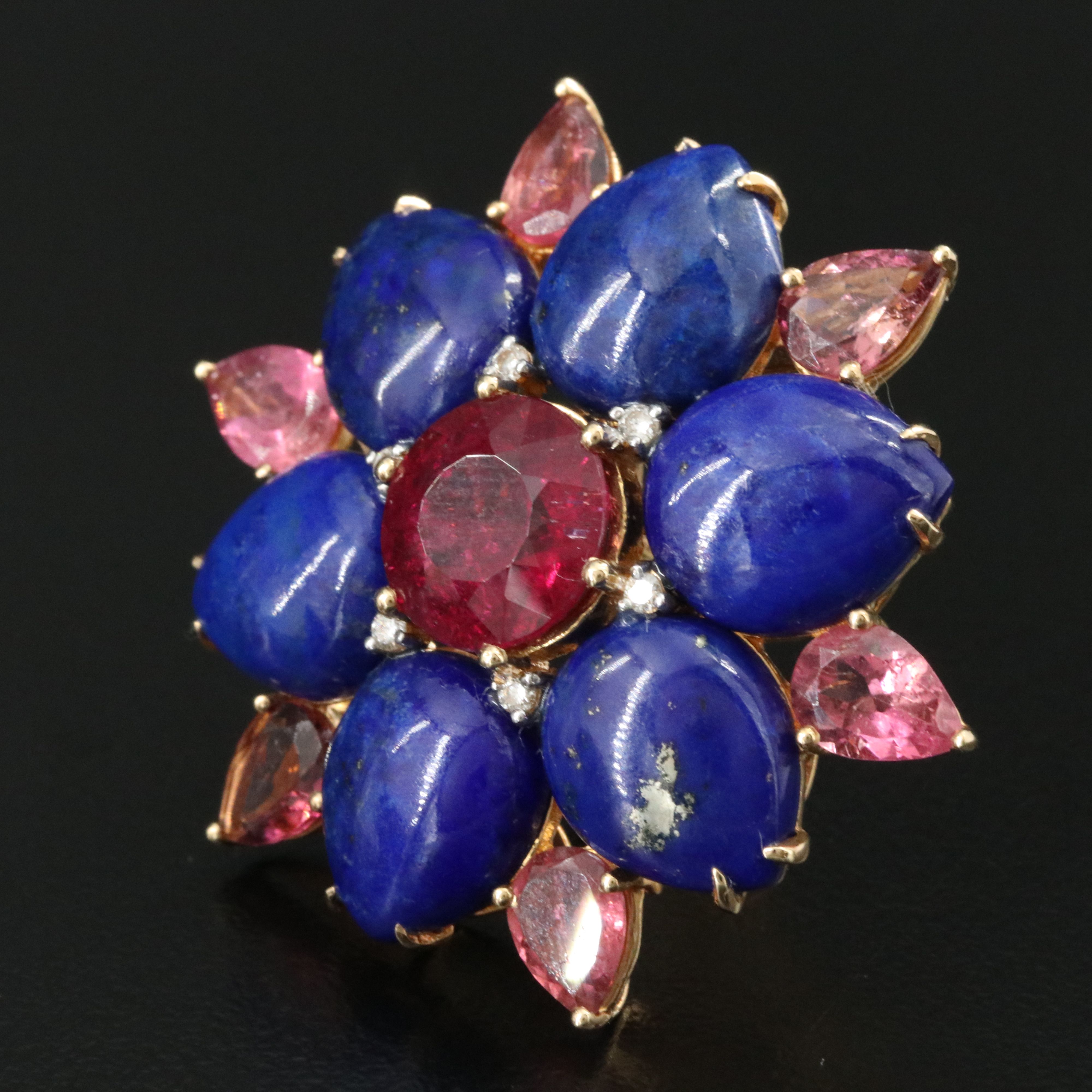 18K Lapis, Pink Tourmaline and Diamond Earrings Vintage