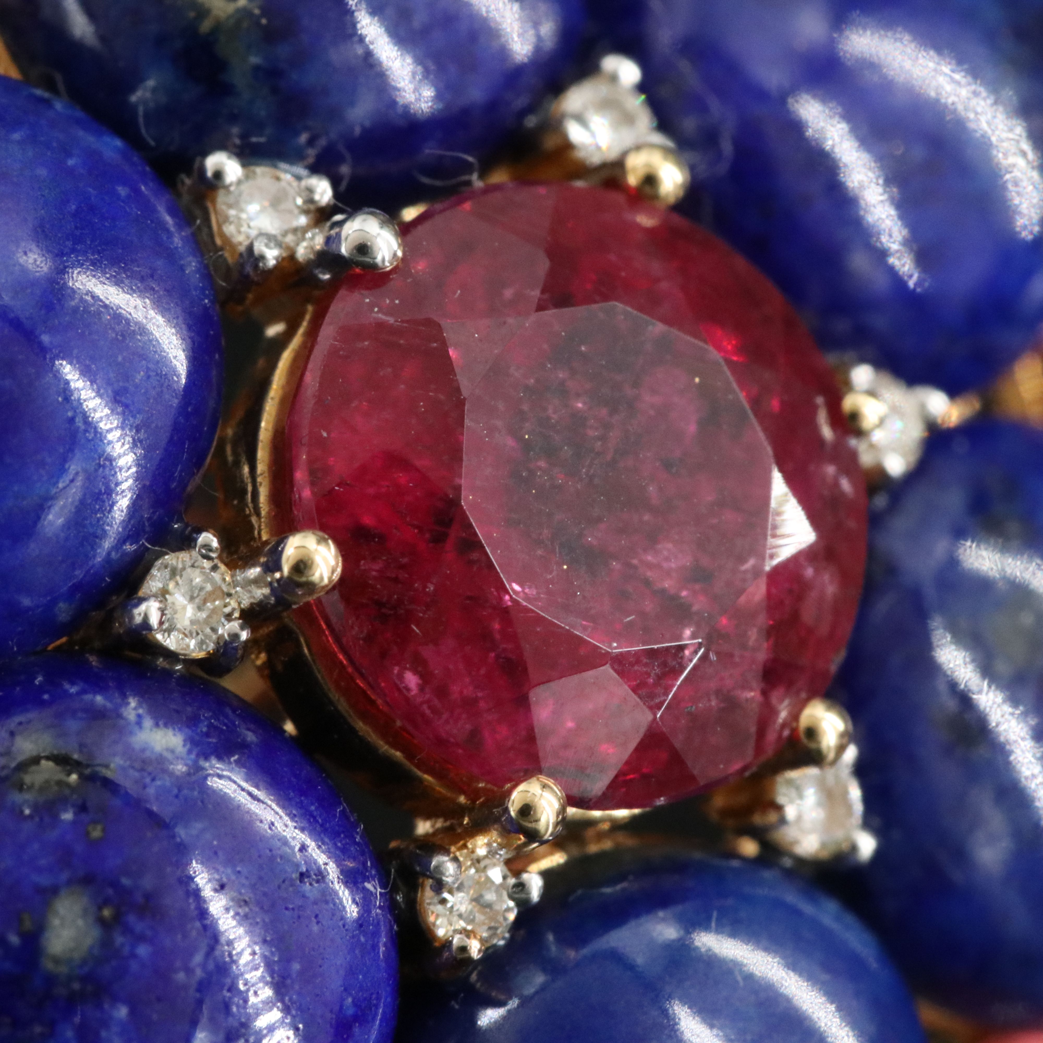 18K Lapis, Pink Tourmaline and Diamond Earrings Vintage