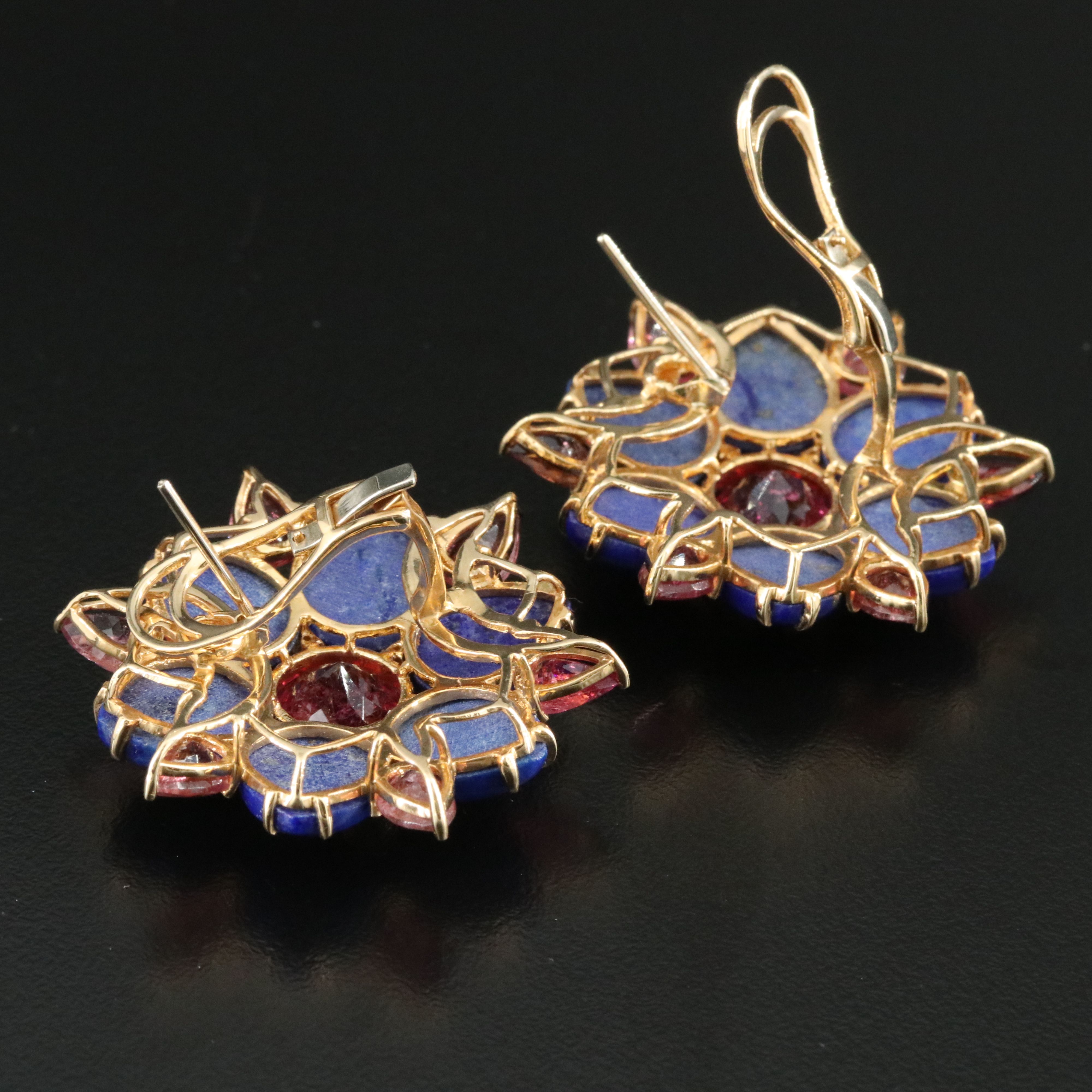 18K Lapis, Pink Tourmaline and Diamond Earrings Vintage