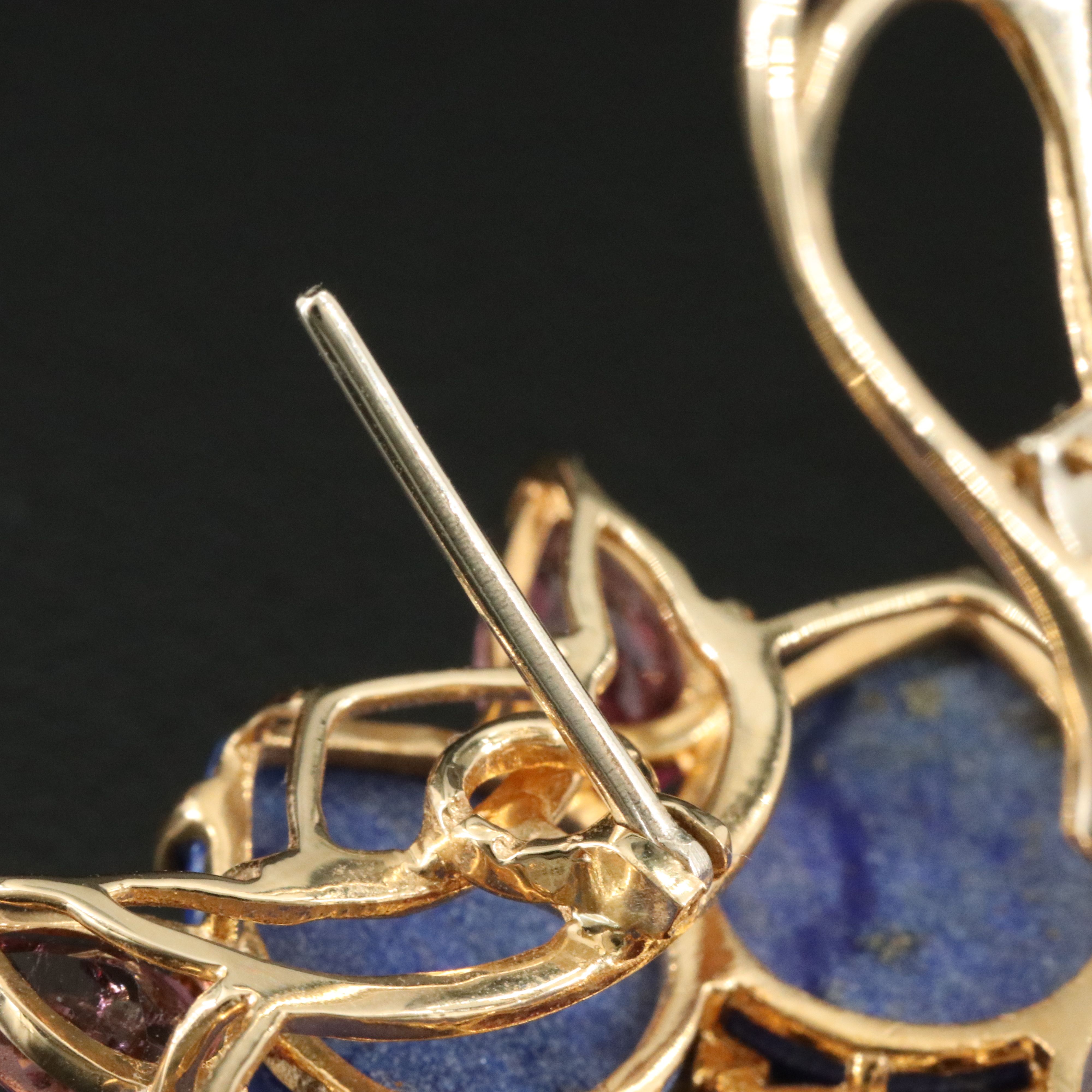 18K Lapis, Pink Tourmaline and Diamond Earrings Vintage