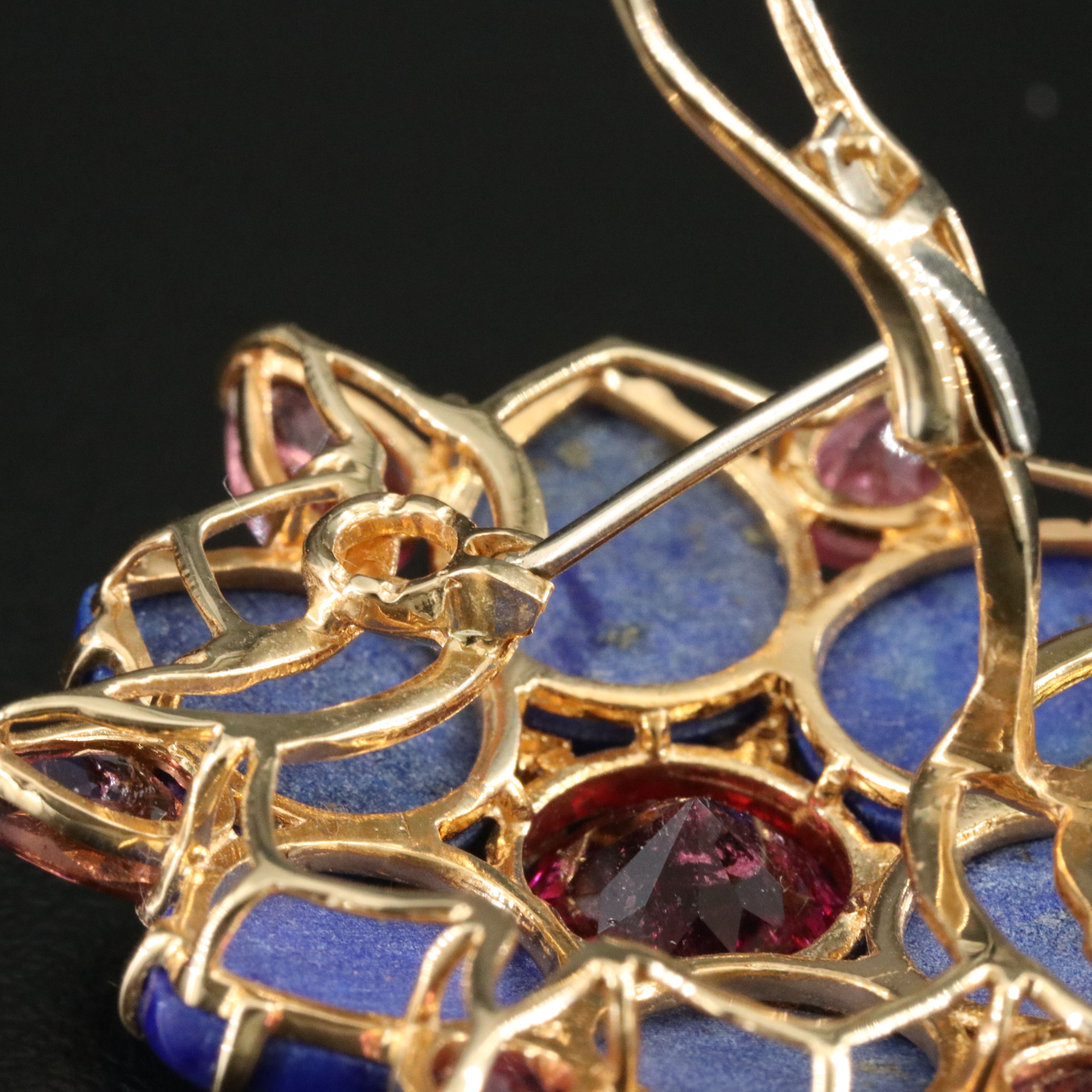 18K Lapis, Pink Tourmaline and Diamond Earrings Vintage