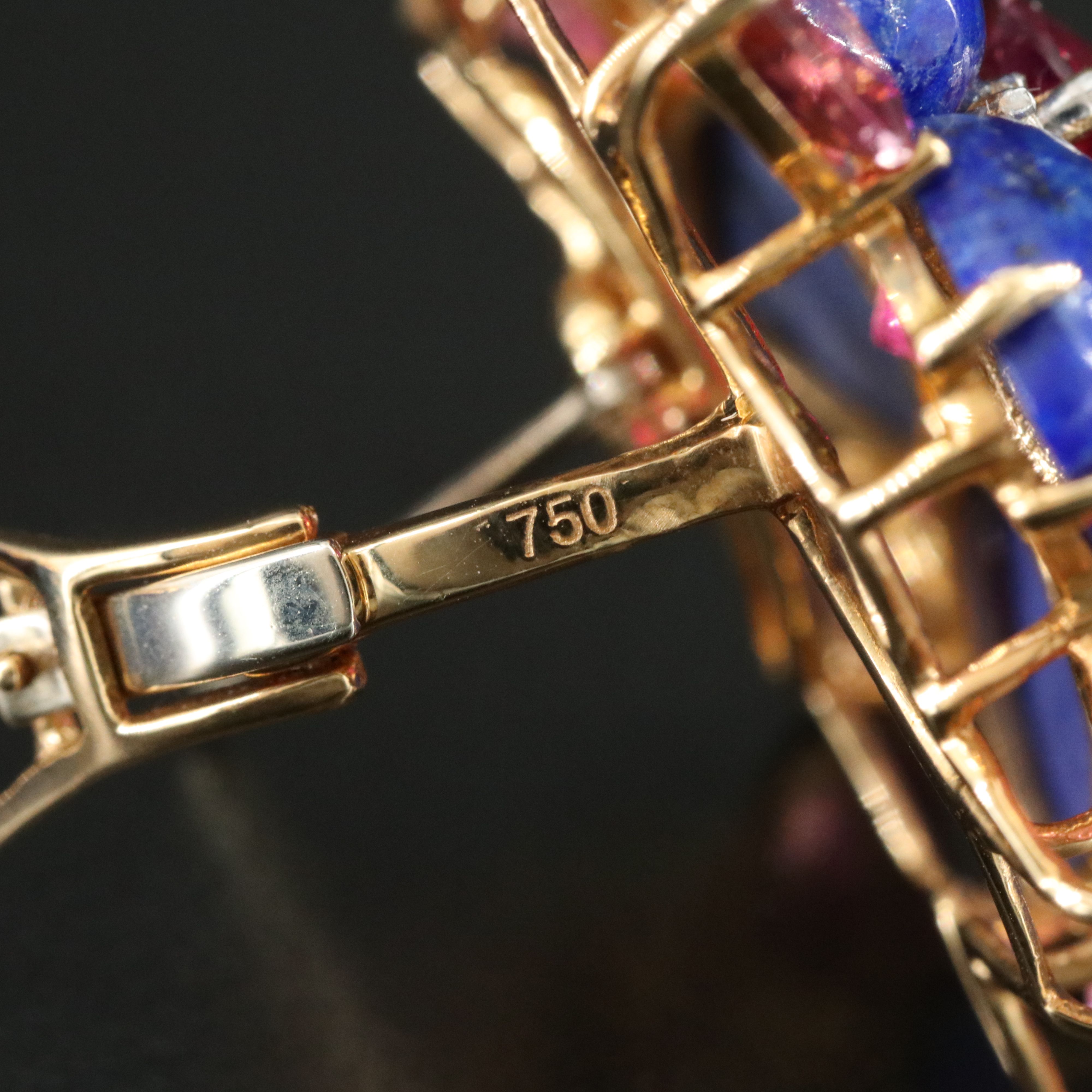 18K Lapis, Pink Tourmaline and Diamond Earrings Vintage