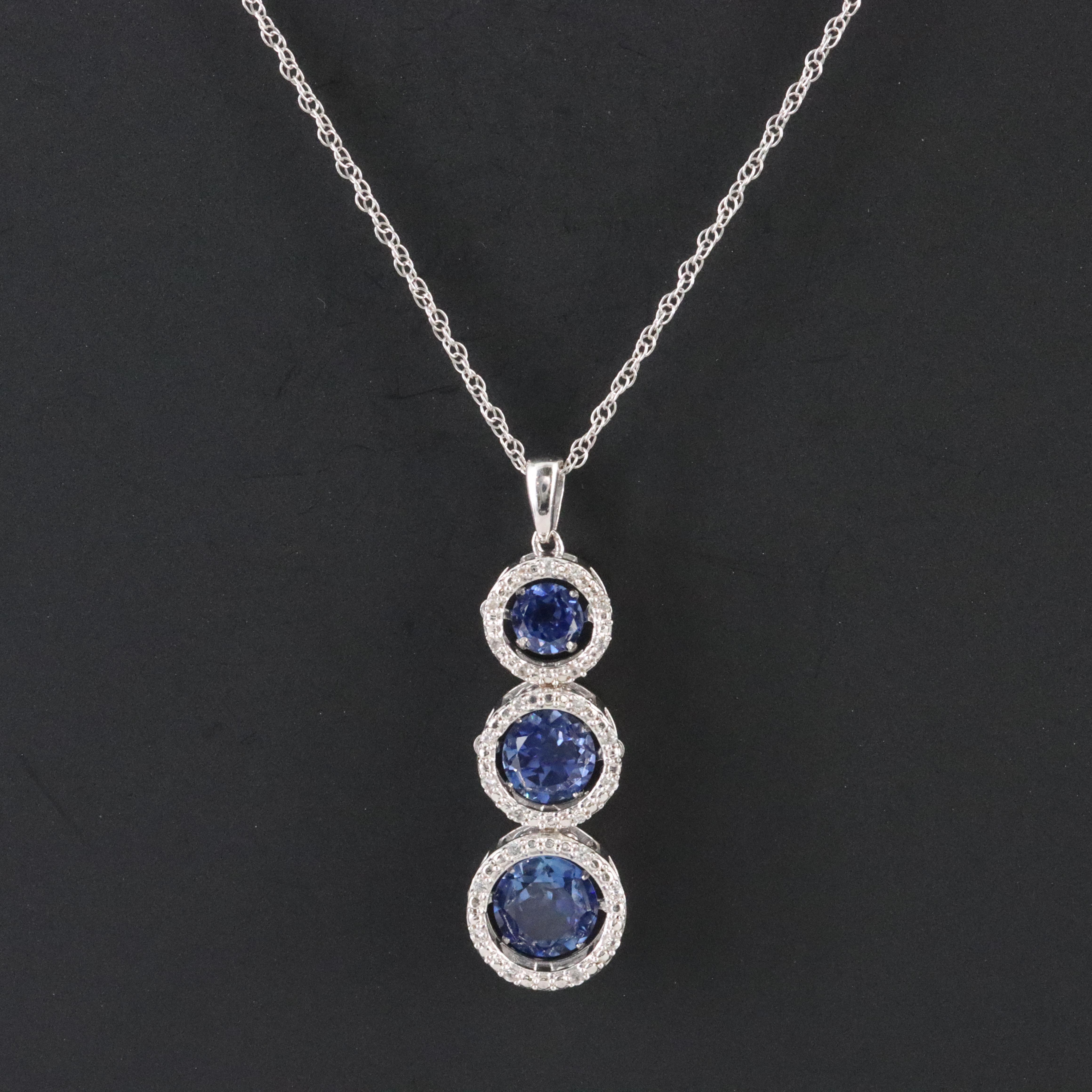 Sterling Blue and White Sapphire Trembler Pendant Necklace