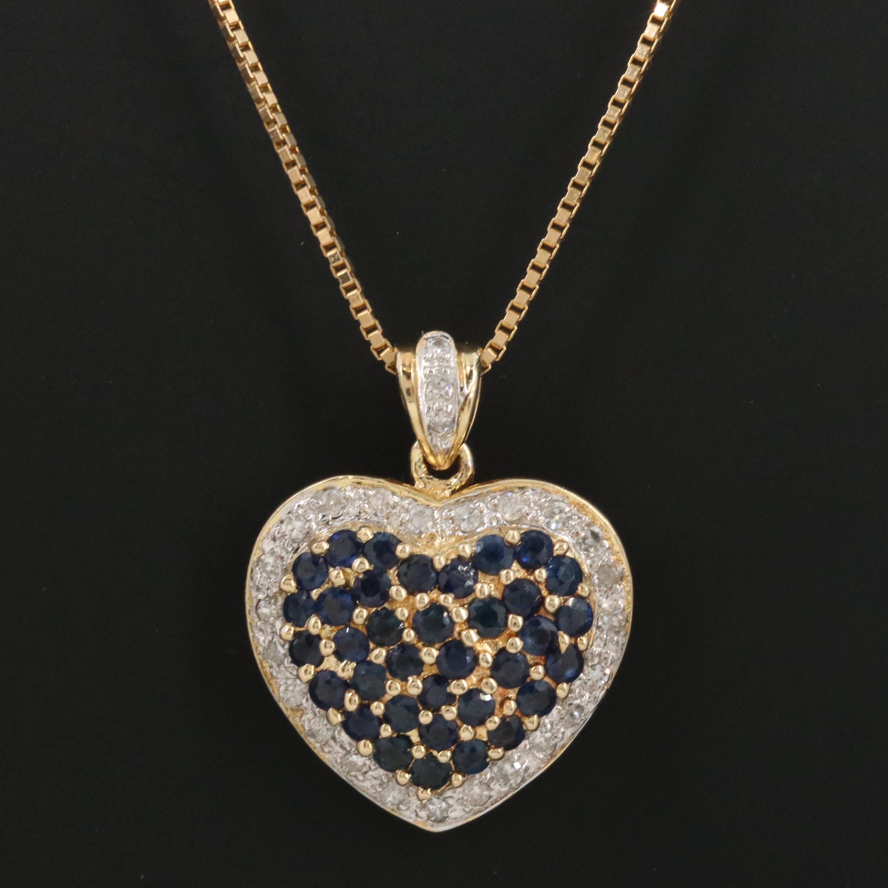 14K Sapphire and Diamond Heart Pendant Necklace