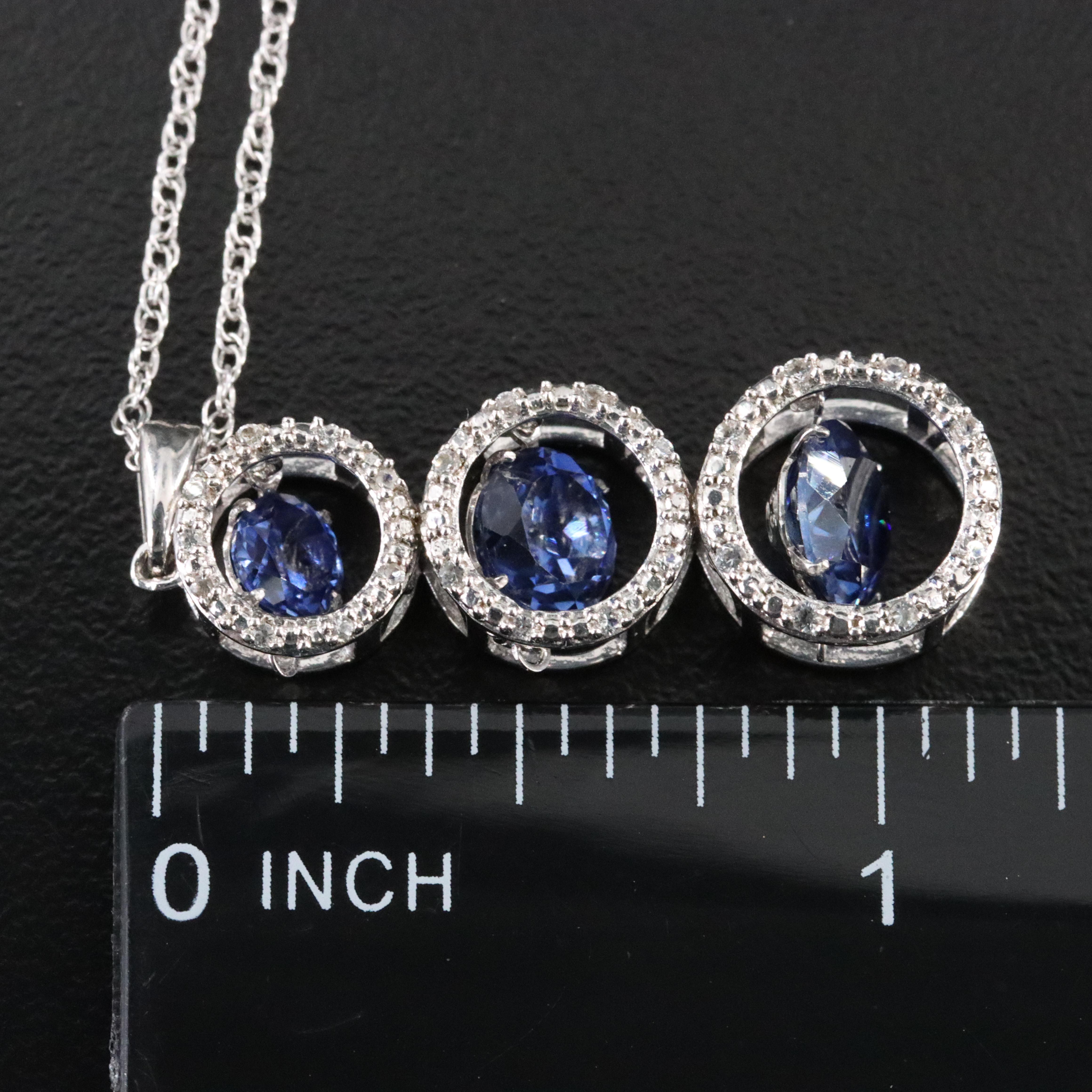 Sterling Blue and White Sapphire Trembler Pendant Necklace
