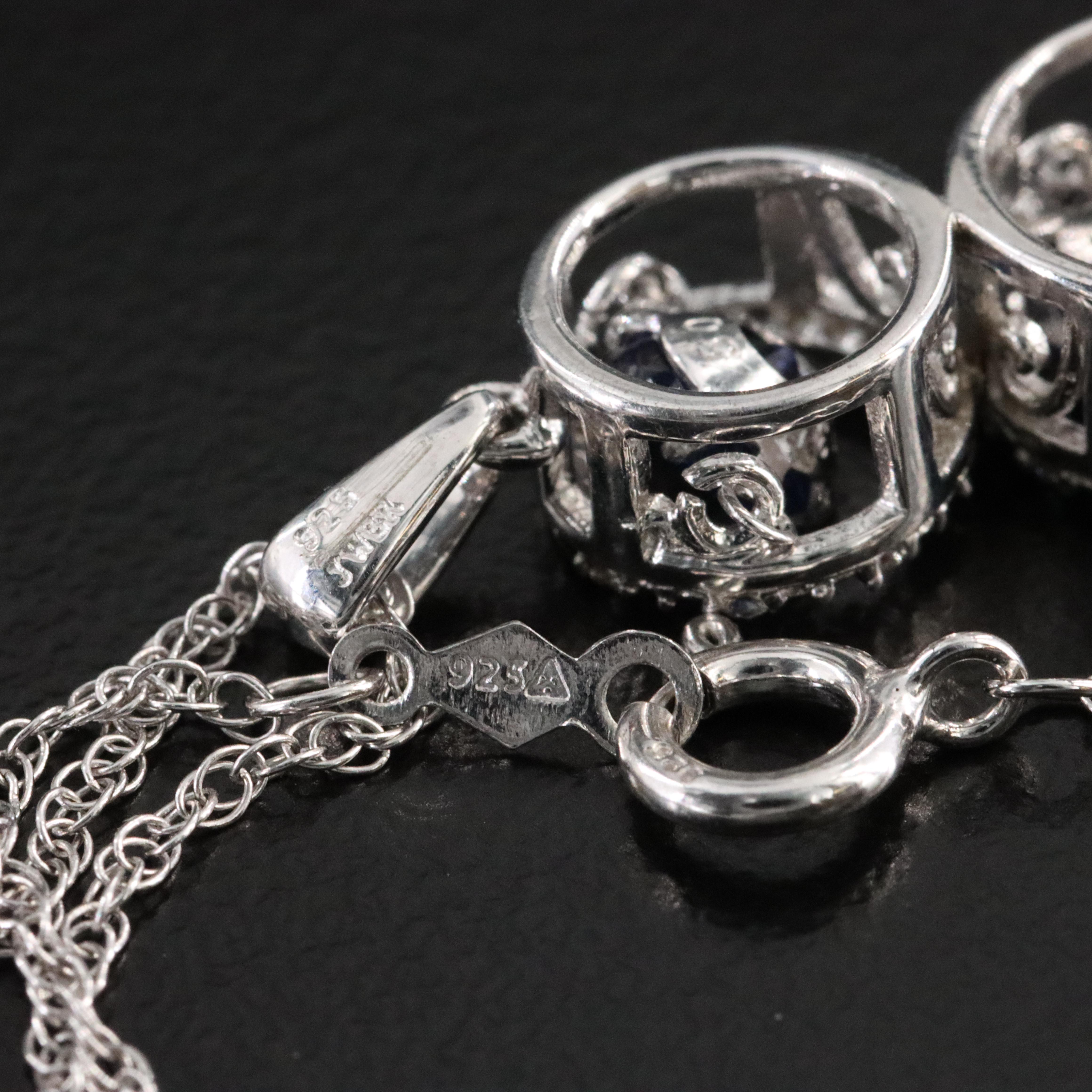 Sterling Blue and White Sapphire Trembler Pendant Necklace