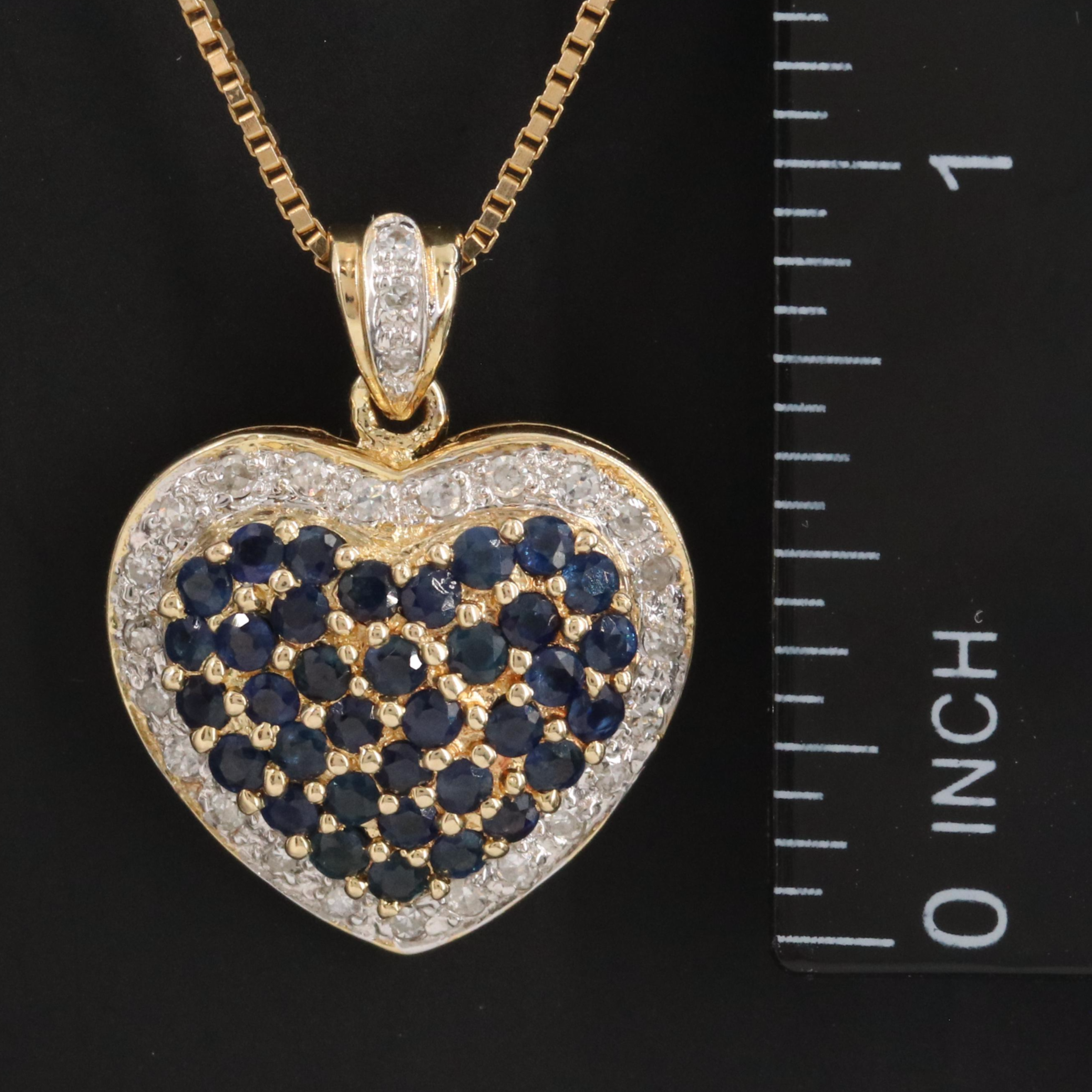 14K Sapphire and Diamond Heart Pendant Necklace