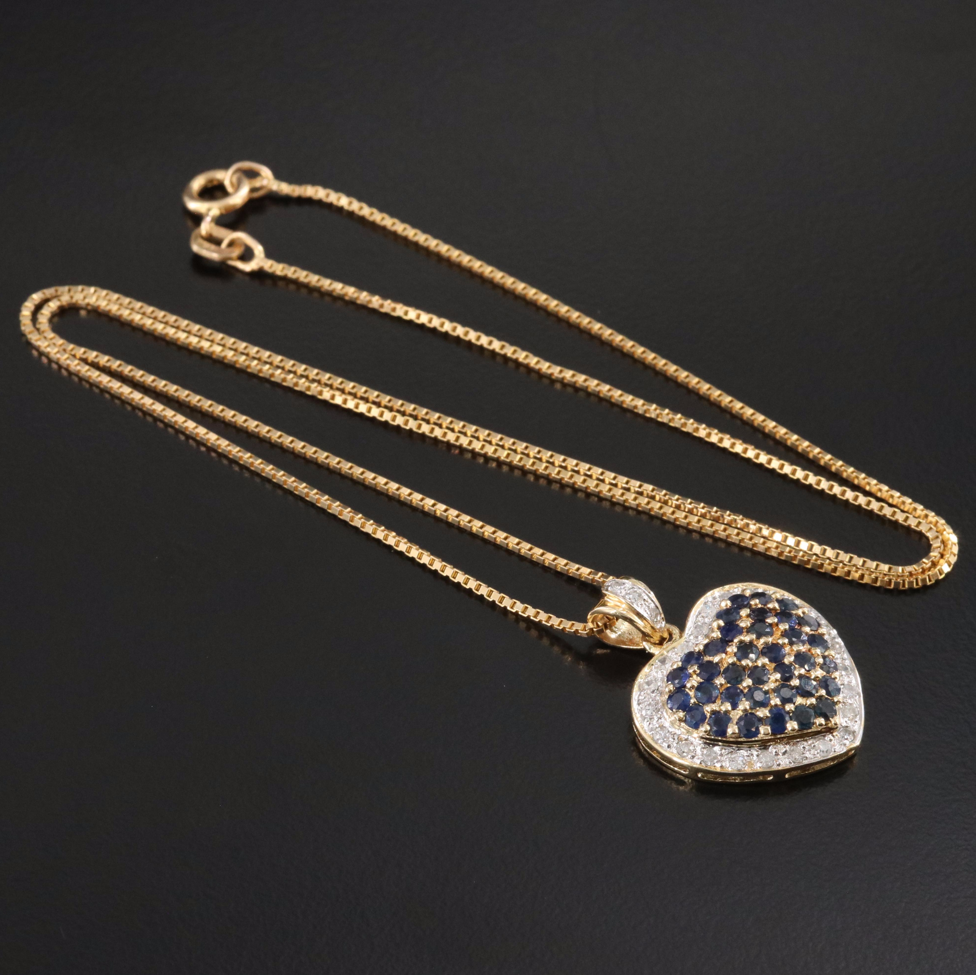 14K Sapphire and Diamond Heart Pendant Necklace