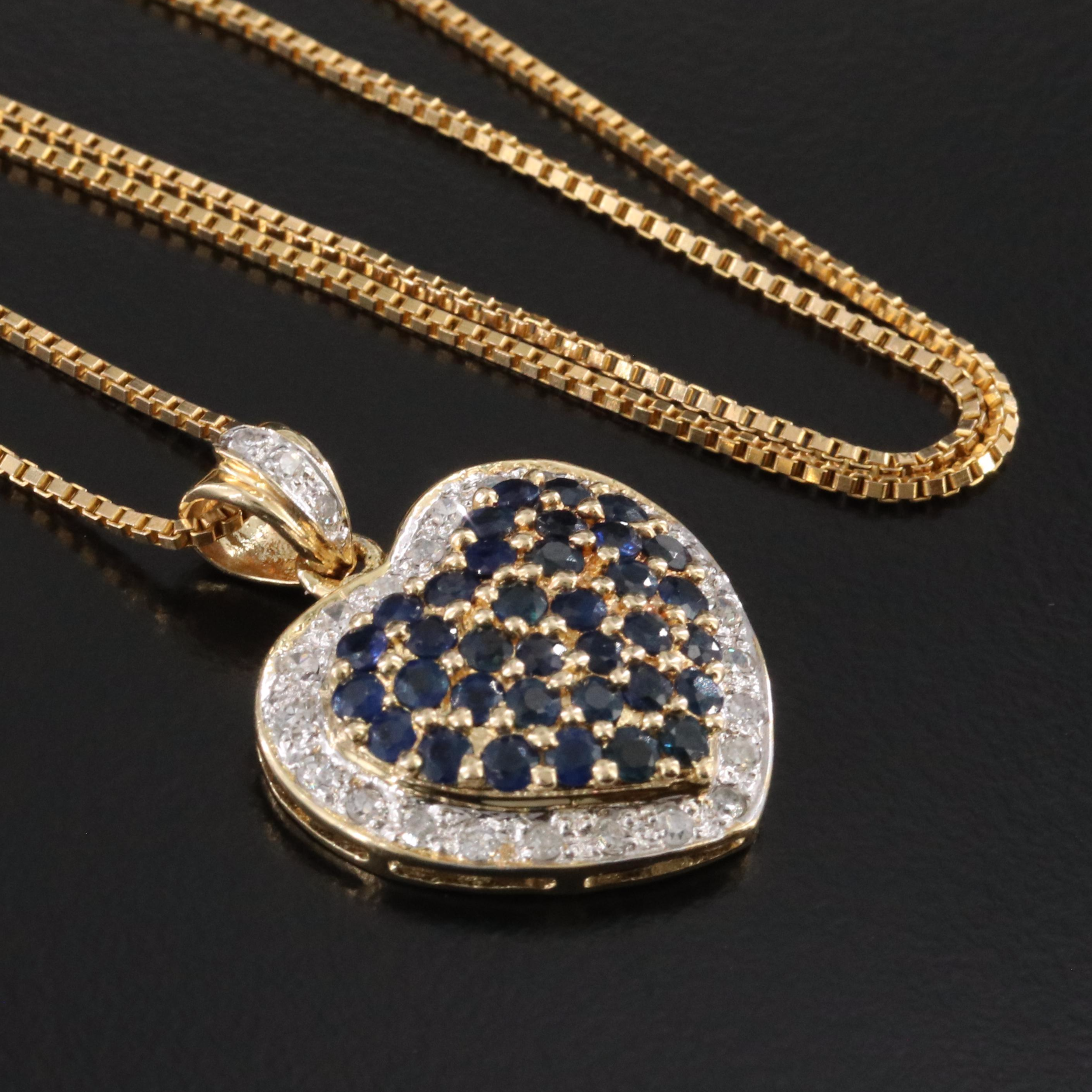 14K Sapphire and Diamond Heart Pendant Necklace