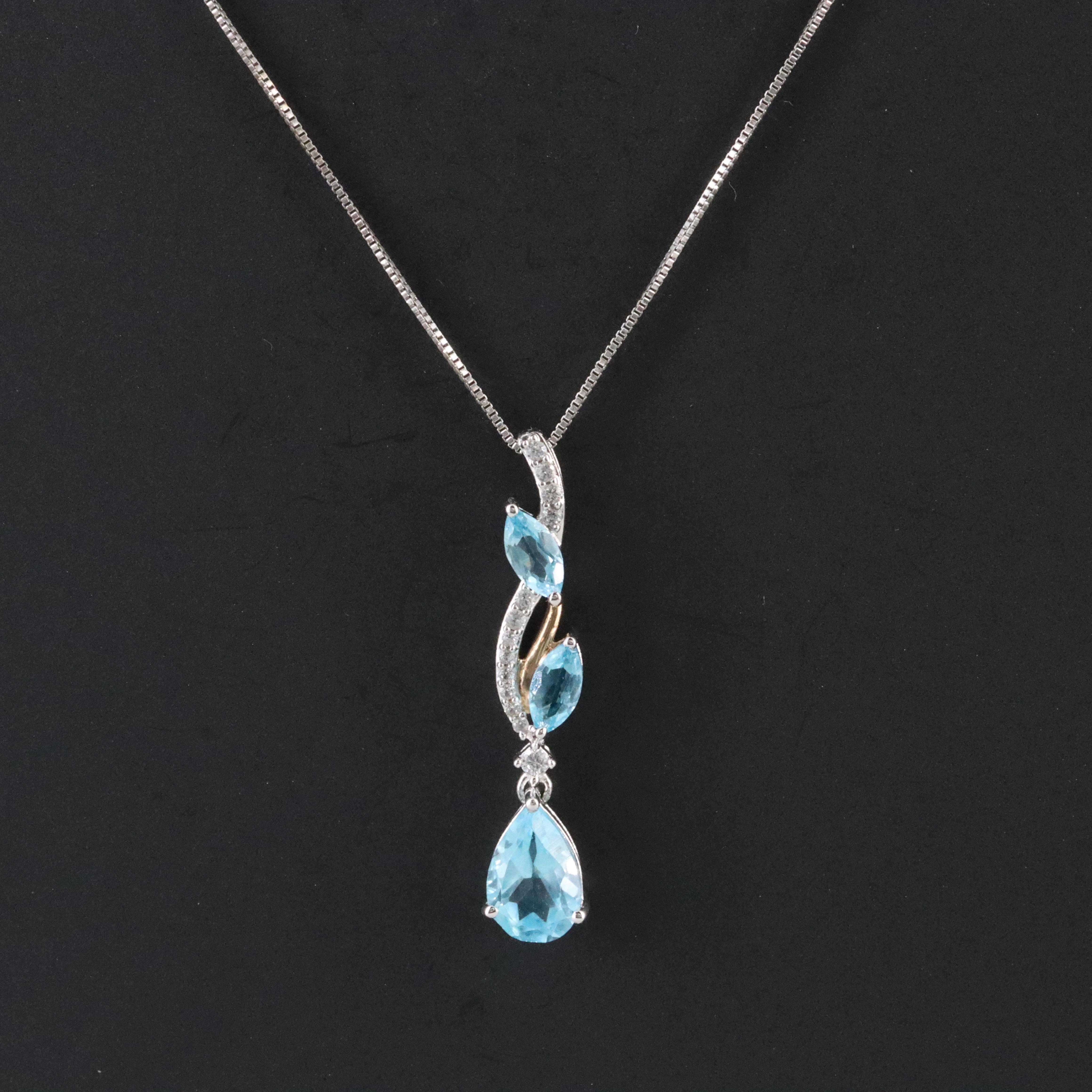 Sterling Swiss Blue and White Topaz Pendant Necklace