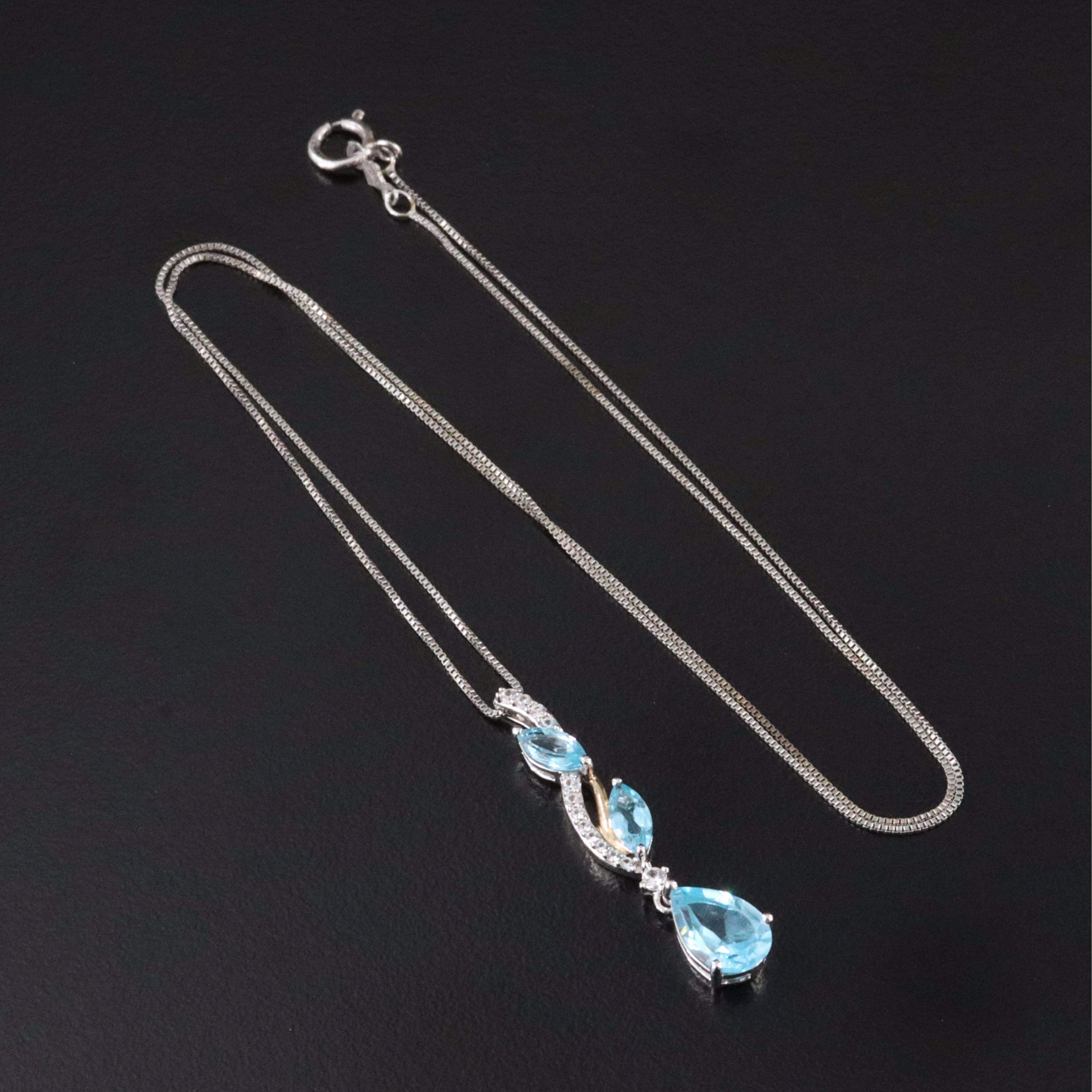 Sterling Swiss Blue and White Topaz Pendant Necklace