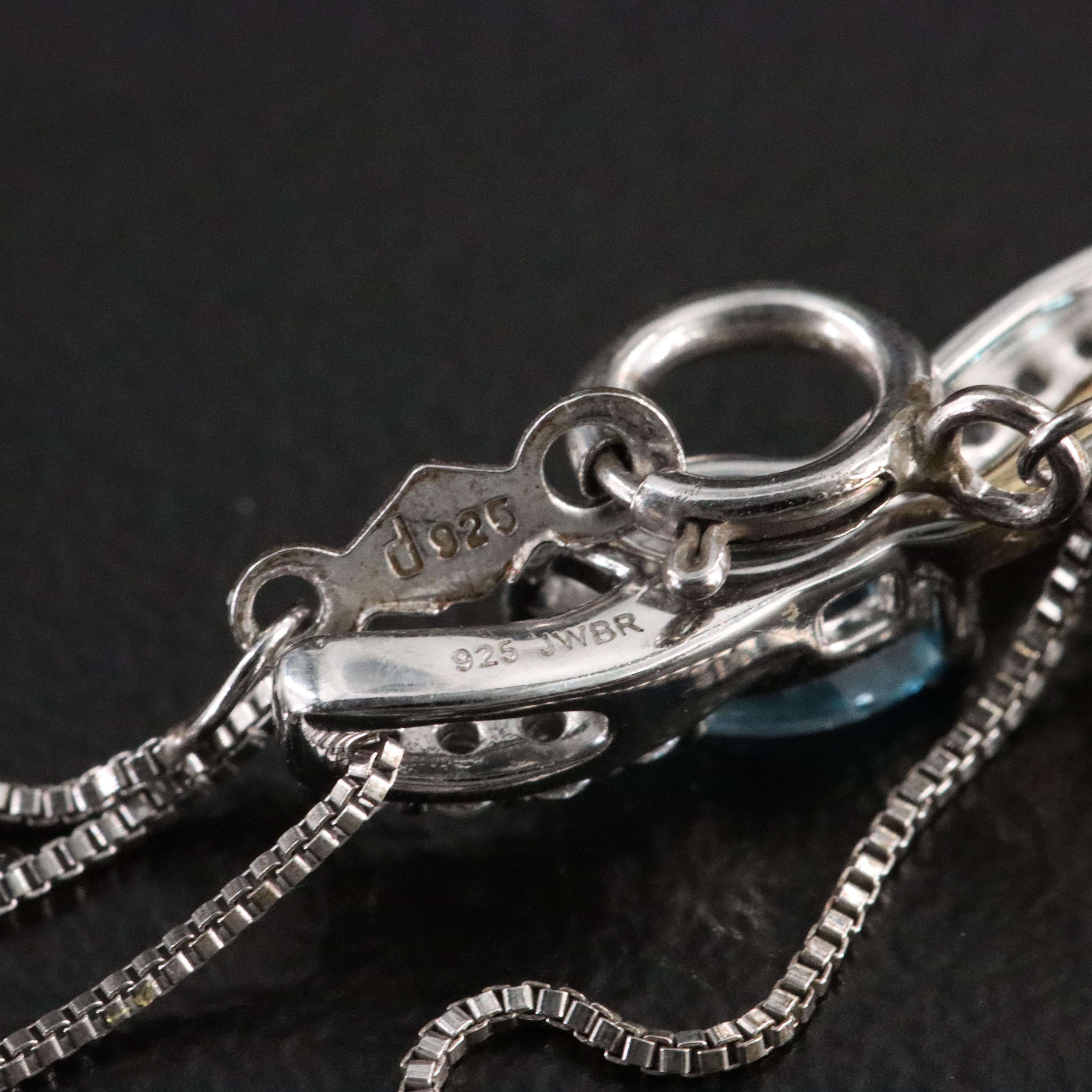 Sterling Swiss Blue and White Topaz Pendant Necklace