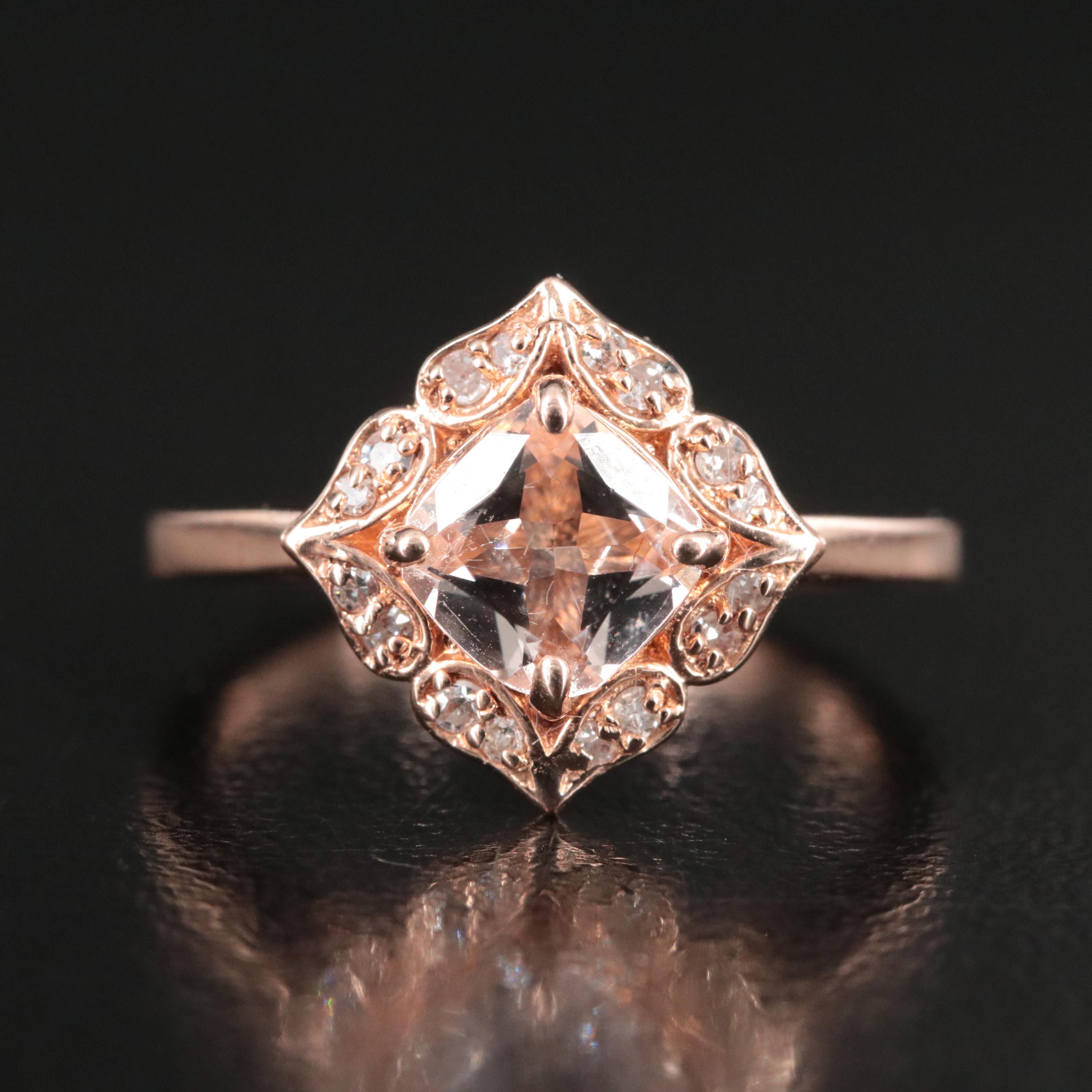 14K Rose Gold Morganite and Diamond Ring