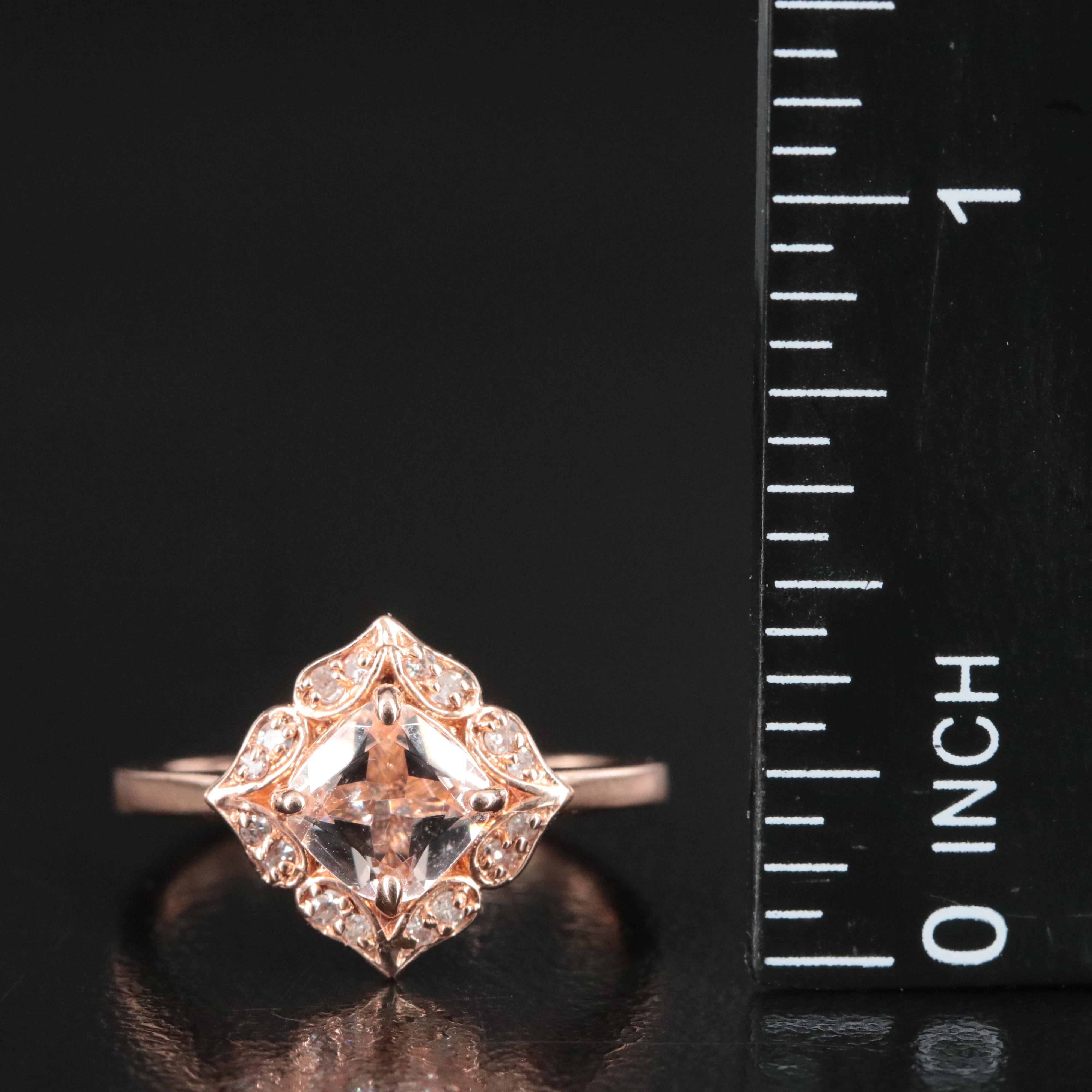 14K Rose Gold Morganite and Diamond Ring