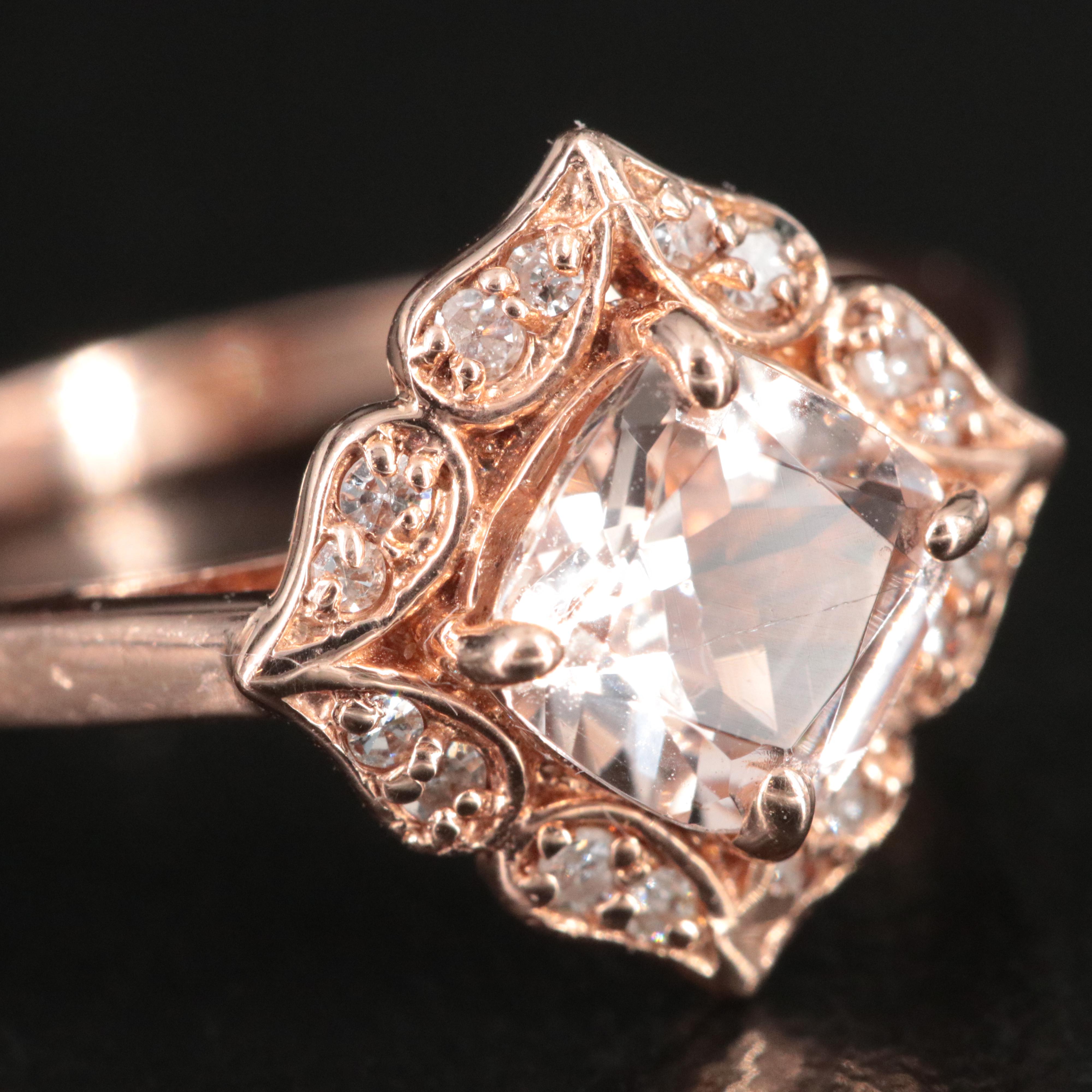14K Rose Gold Morganite and Diamond Ring
