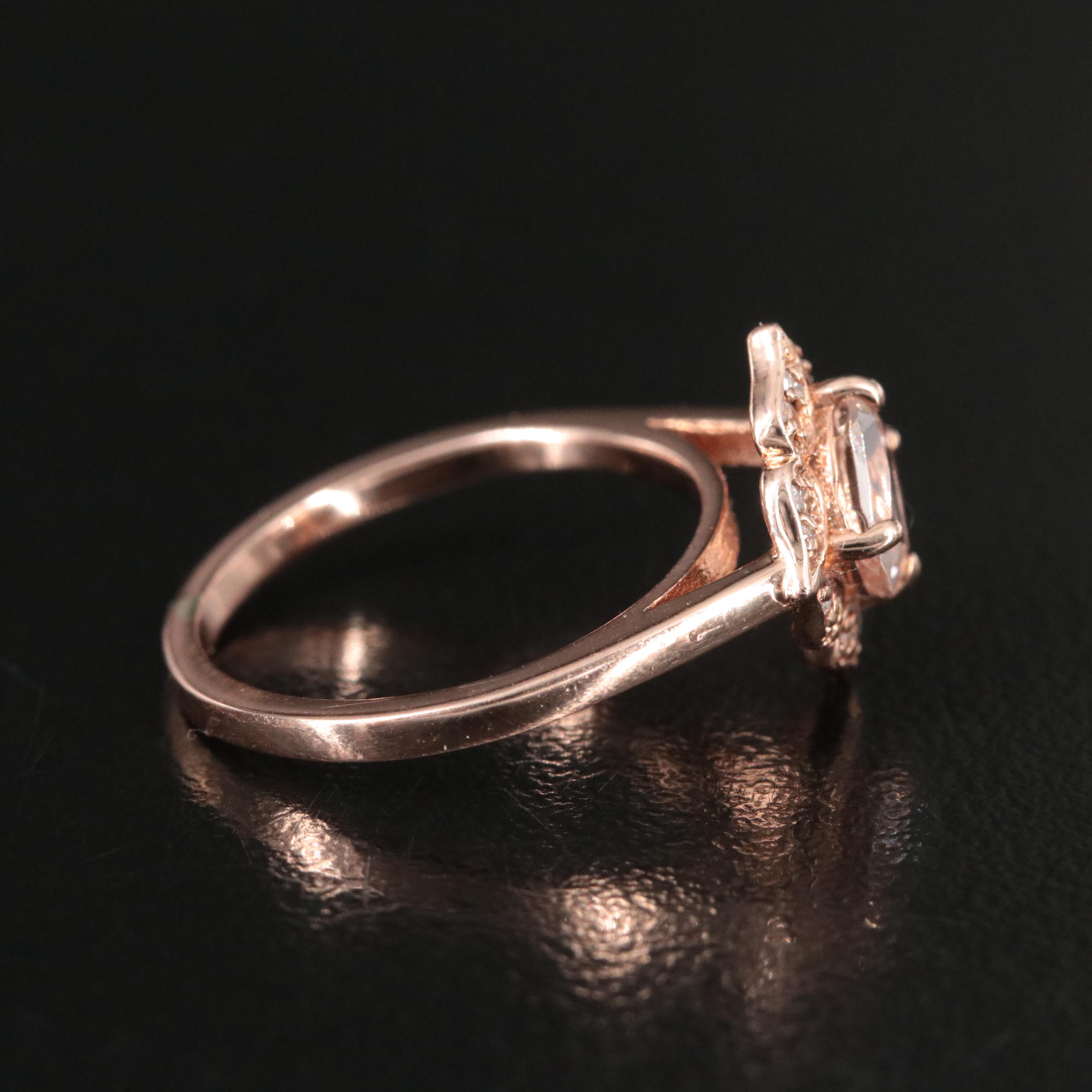14K Rose Gold Morganite and Diamond Ring
