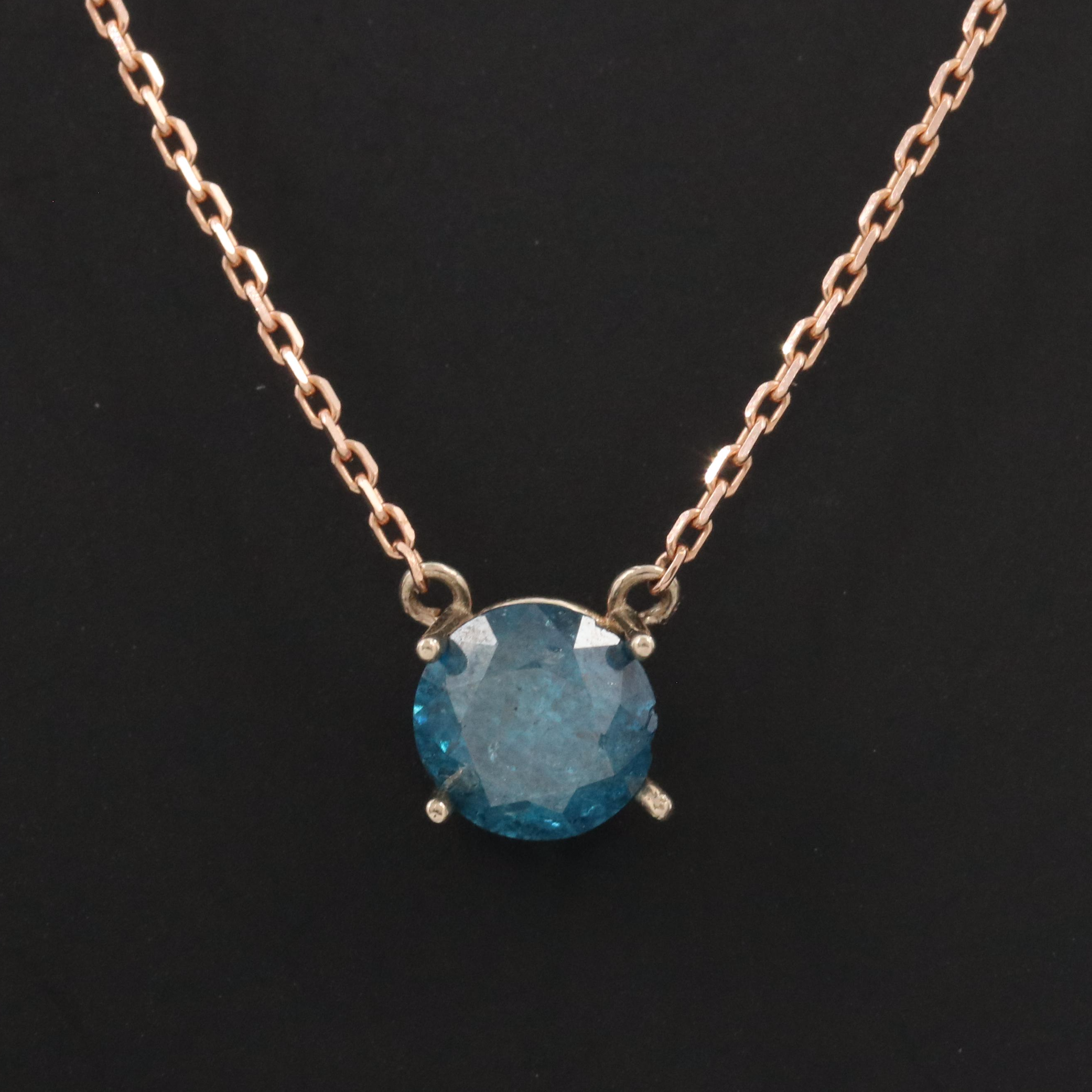 14K Rose Gold 0.94 CT Lab Grown Fancy Blue Diamond Solitaire Necklace