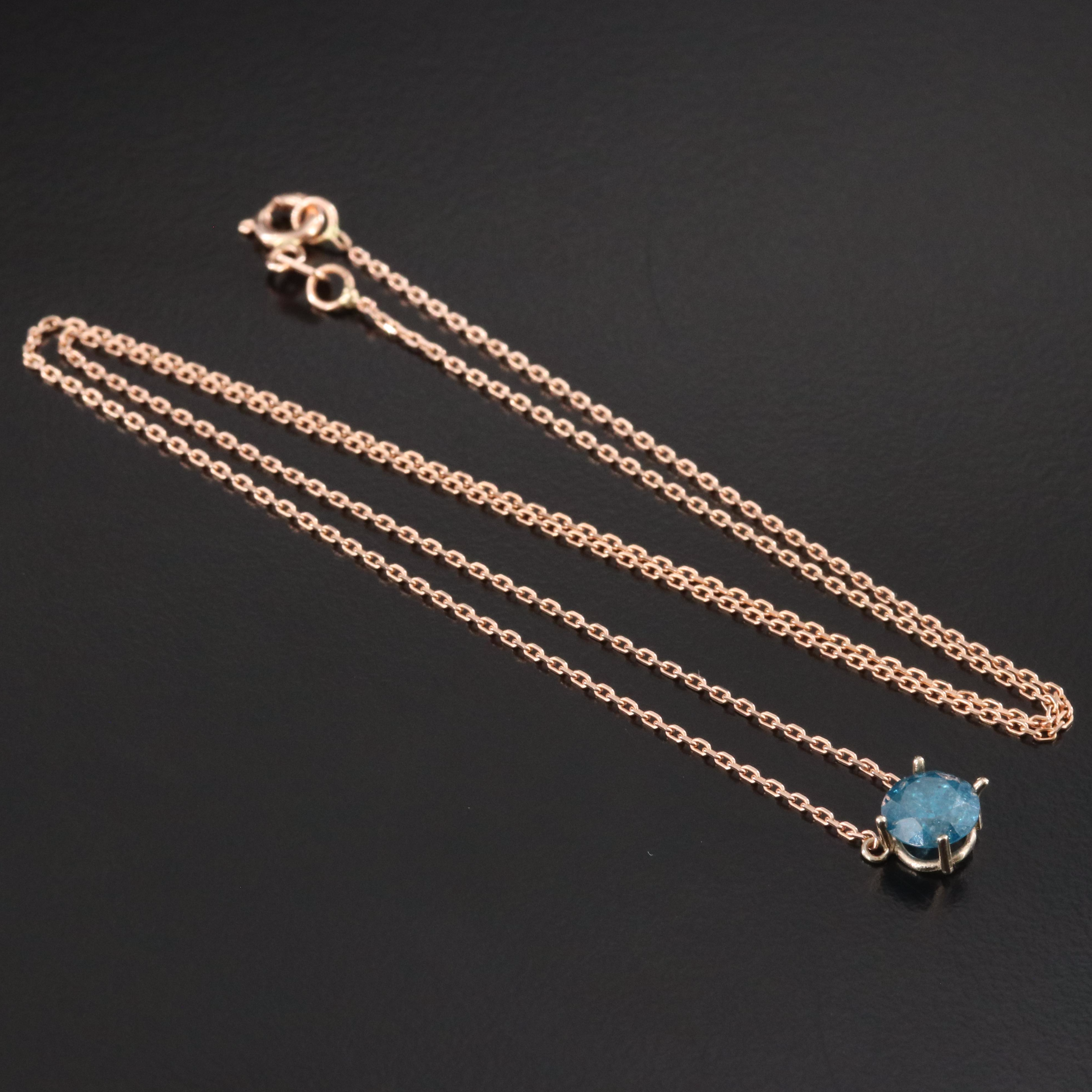 14K Rose Gold 0.94 CT Lab Grown Fancy Blue Diamond Solitaire Necklace