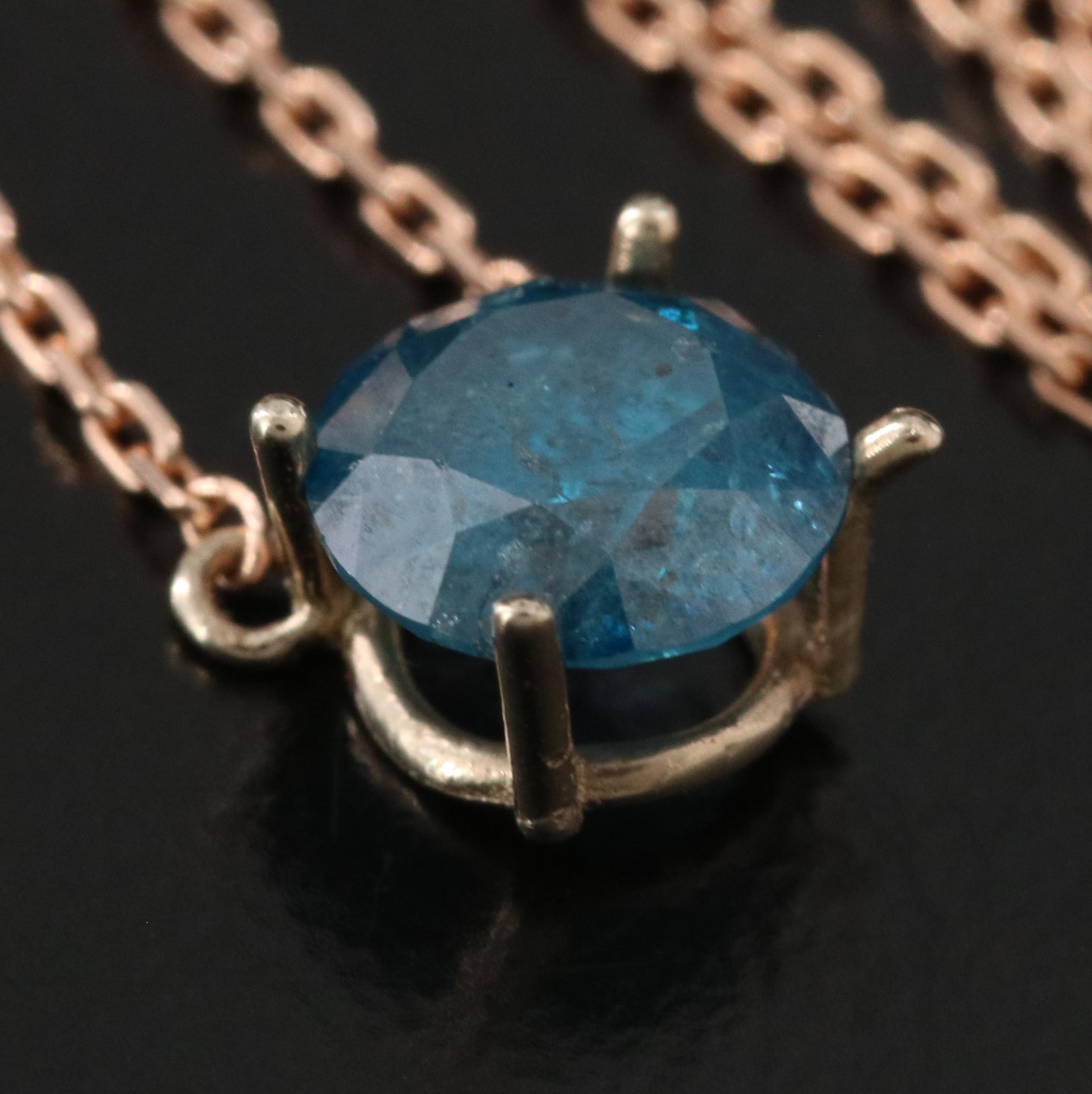 14K Rose Gold 0.94 CT Lab Grown Fancy Blue Diamond Solitaire Necklace