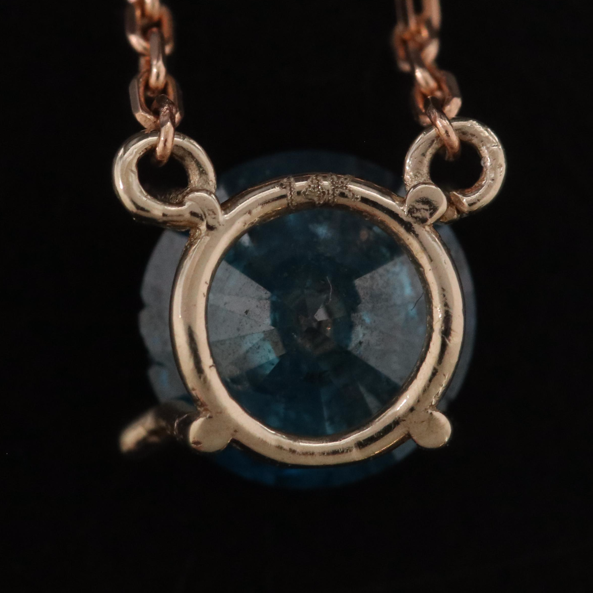 14K Rose Gold 0.94 CT Lab Grown Fancy Blue Diamond Solitaire Necklace