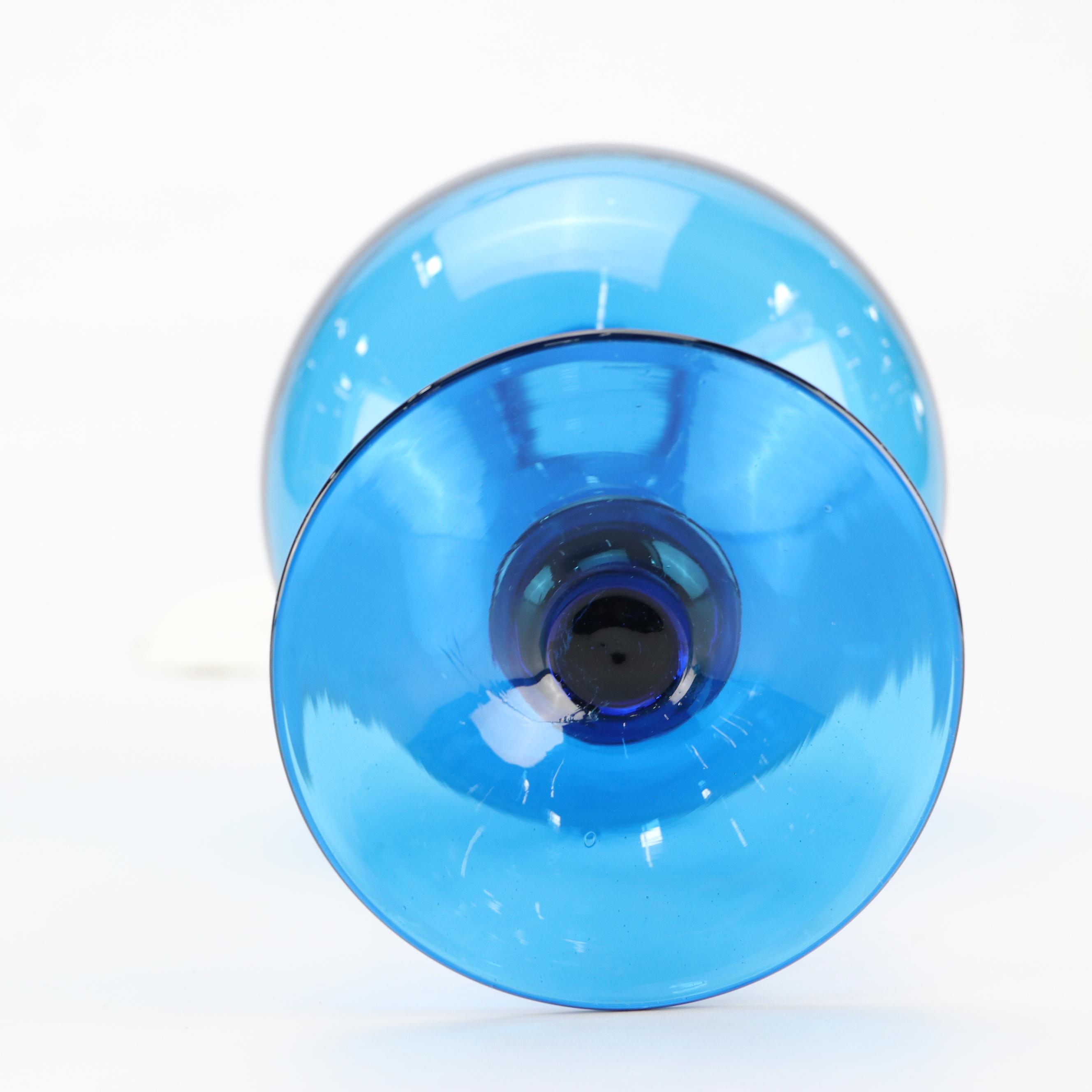 Italian Mid Century Modern Style Cobalt Style Pinched Finial Art Glass Decanter