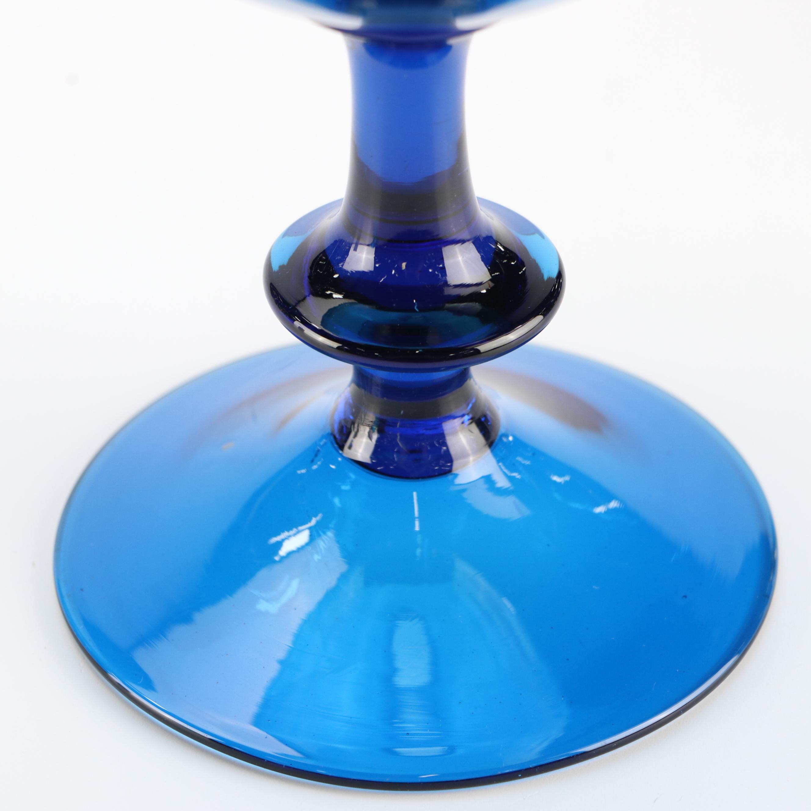 Italian Mid Century Modern Style Cobalt Style Pinched Finial Art Glass Decanter