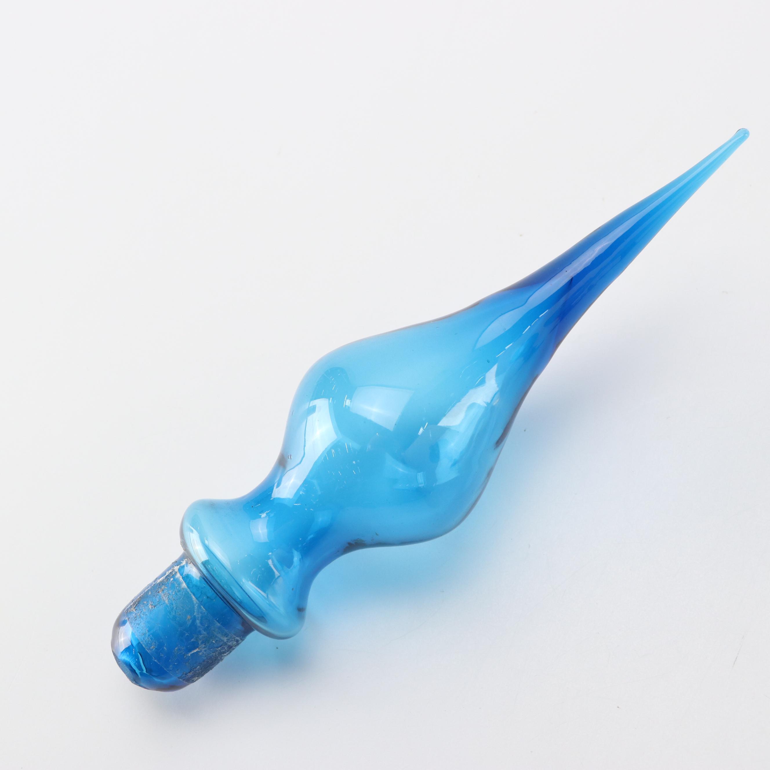 Italian Mid Century Modern Style Cobalt Style Pinched Finial Art Glass Decanter