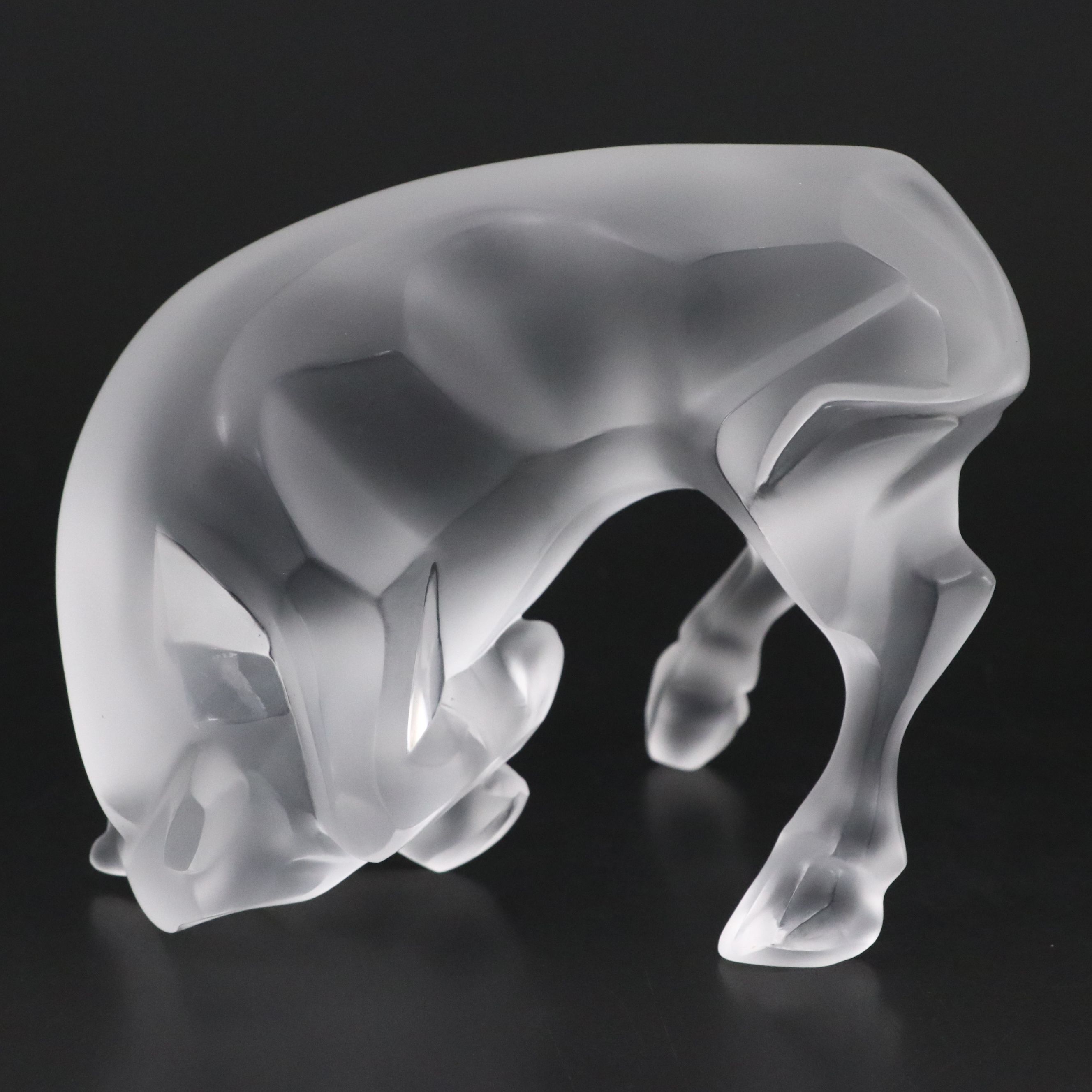 Lalique "Auroch Taureau" Frosted Crystal Bull Figurine