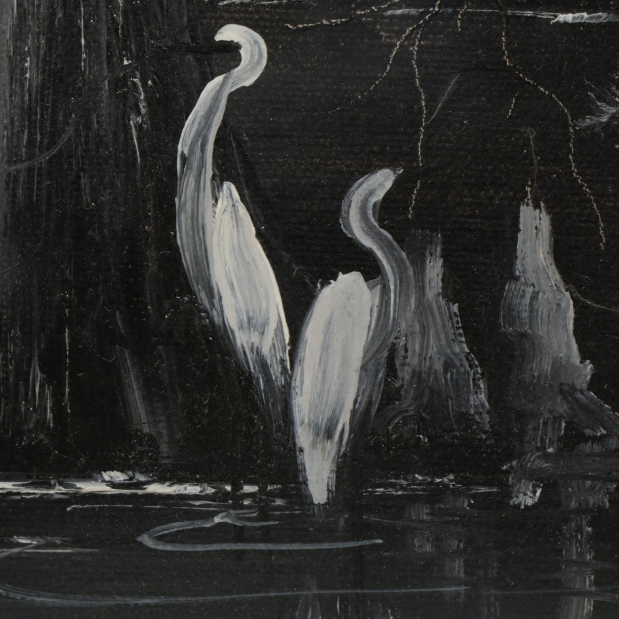 Miriam Ragan Grey Monochrome Swamp Landscape Oil Painting, Late 20th Century