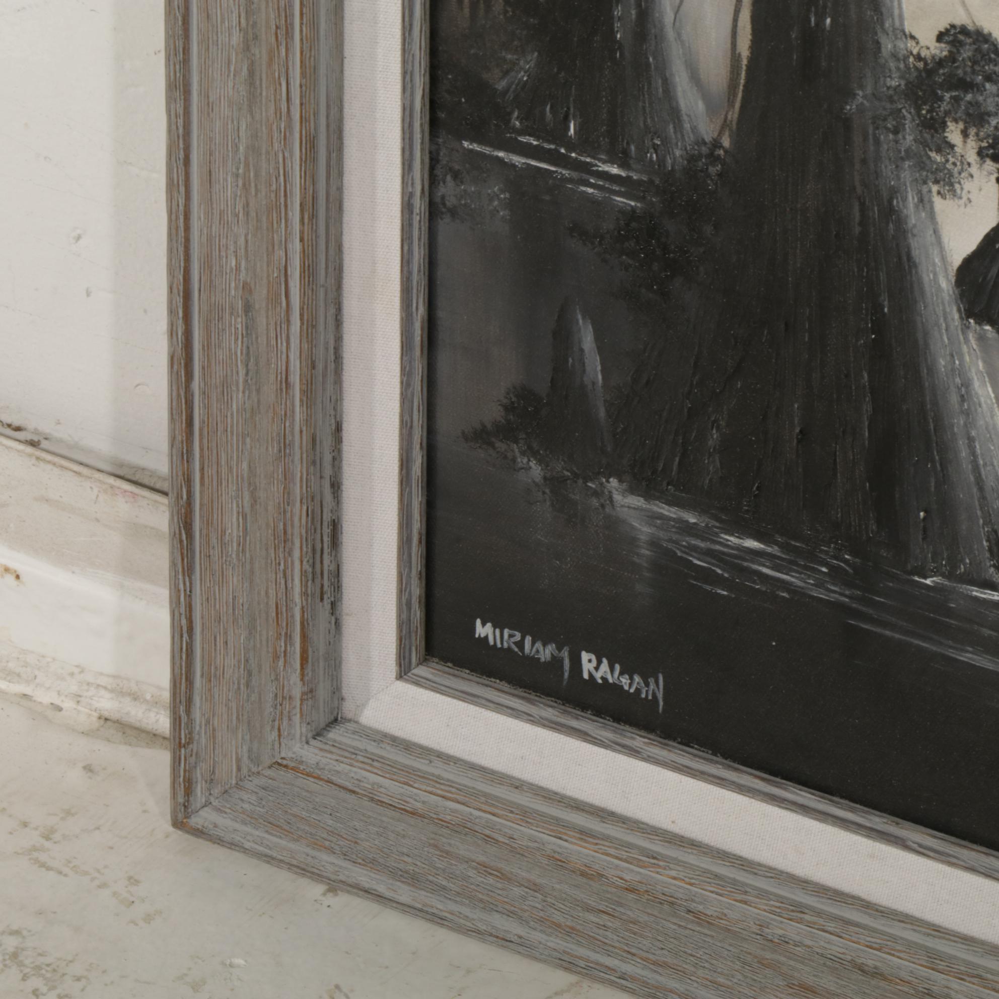 Miriam Ragan Grey Monochrome Swamp Landscape Oil Painting, Late 20th Century