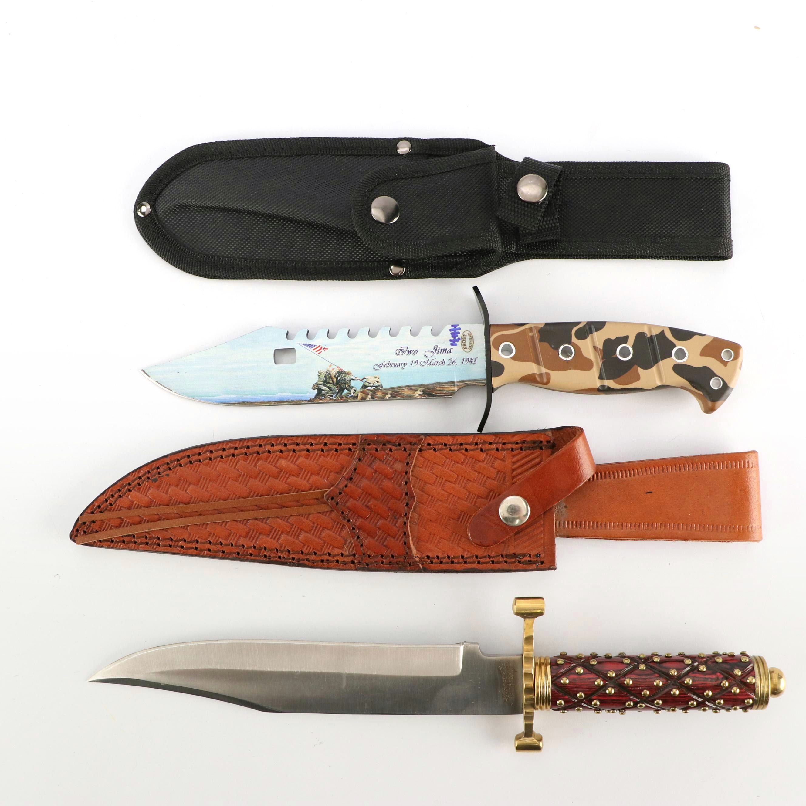 American Hunter and Frost Cutlery Fixed Blade Knives in Scabbards