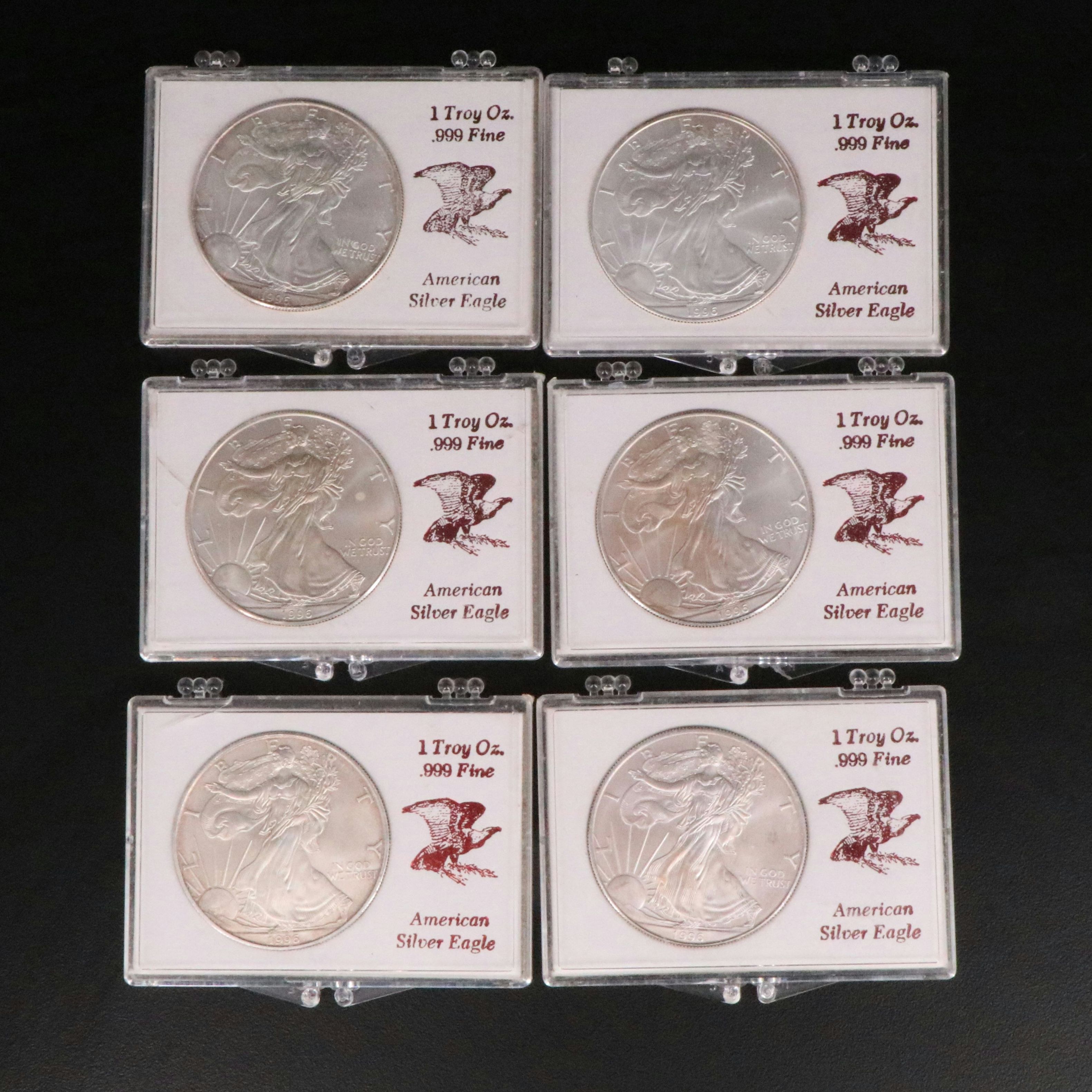 Six Low Mintage 1996 $1 U.S. Silver Eagles