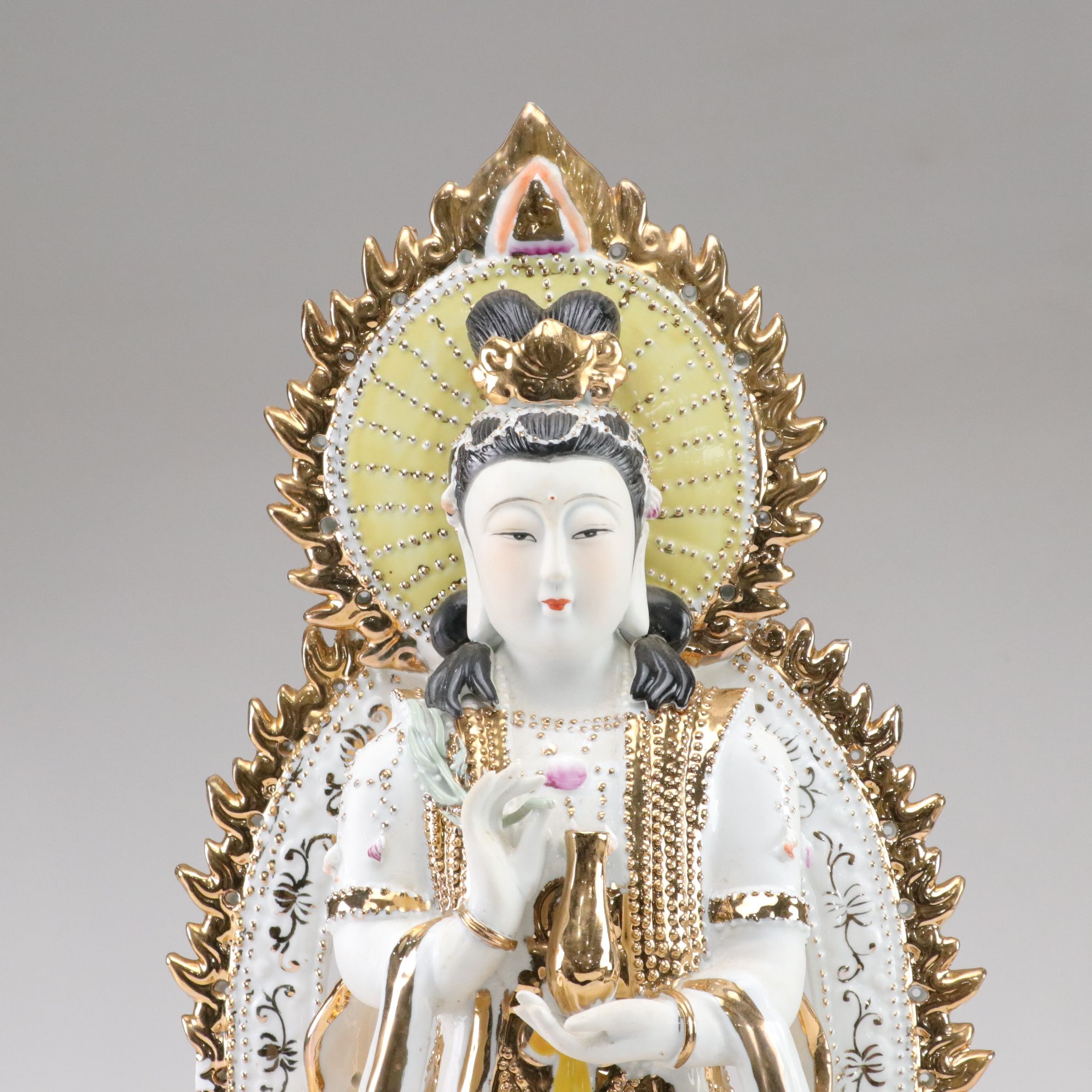 Chinese Guan Yin Seated Gilt Porcelain Figurine