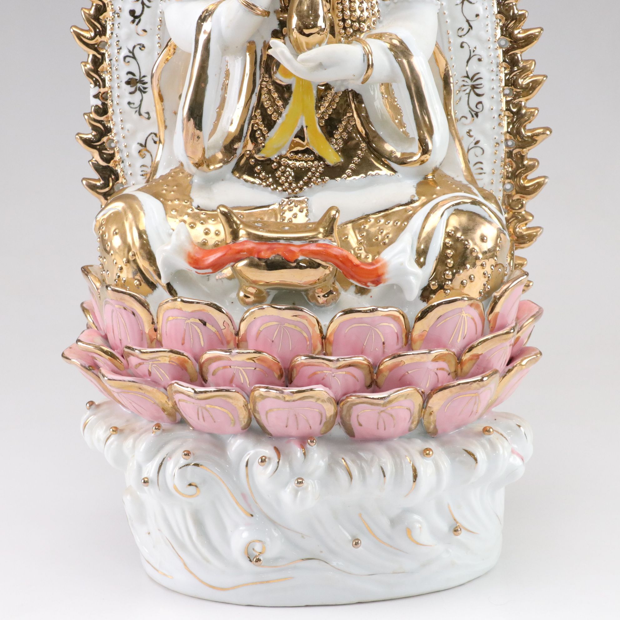 Chinese Guan Yin Seated Gilt Porcelain Figurine