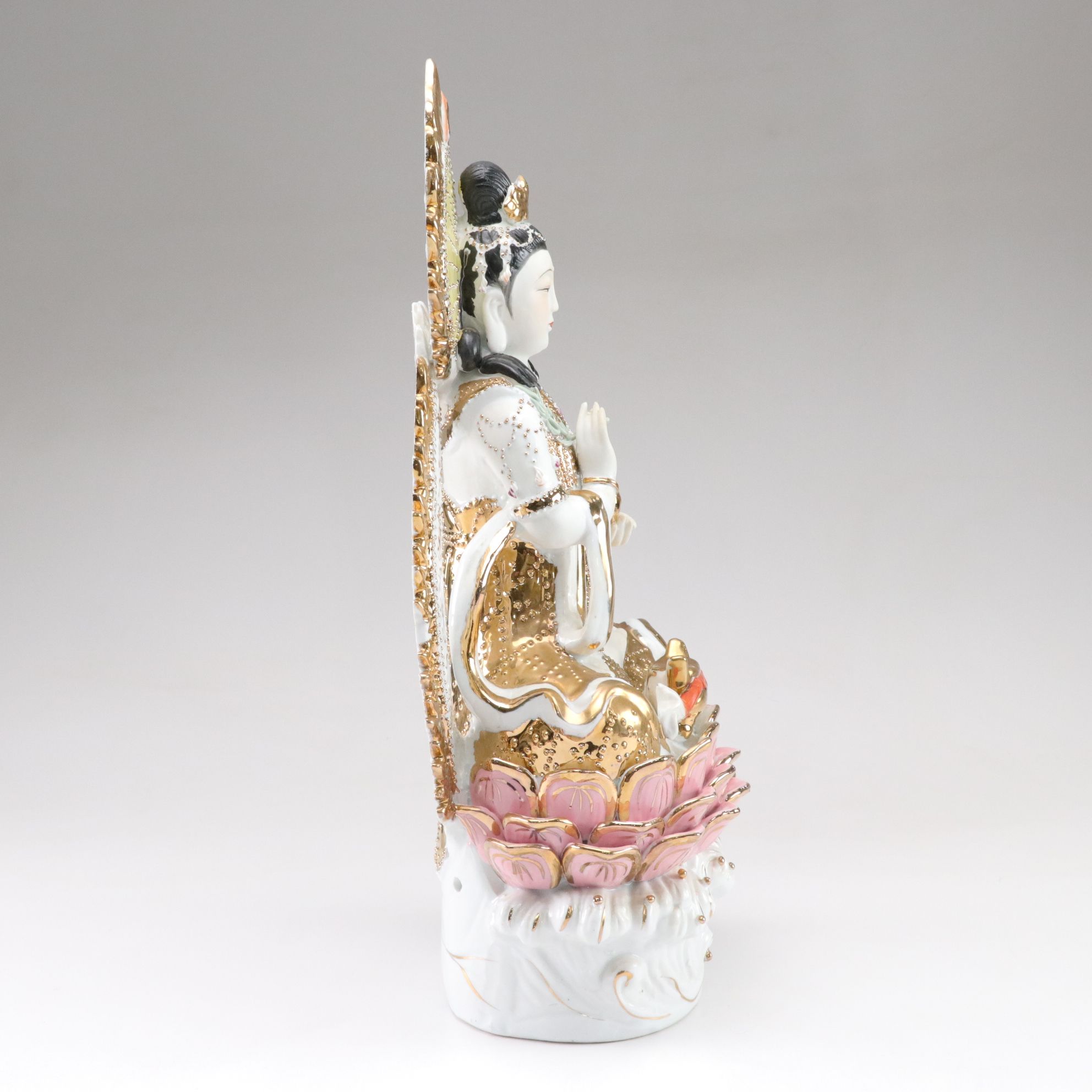 Chinese Guan Yin Seated Gilt Porcelain Figurine