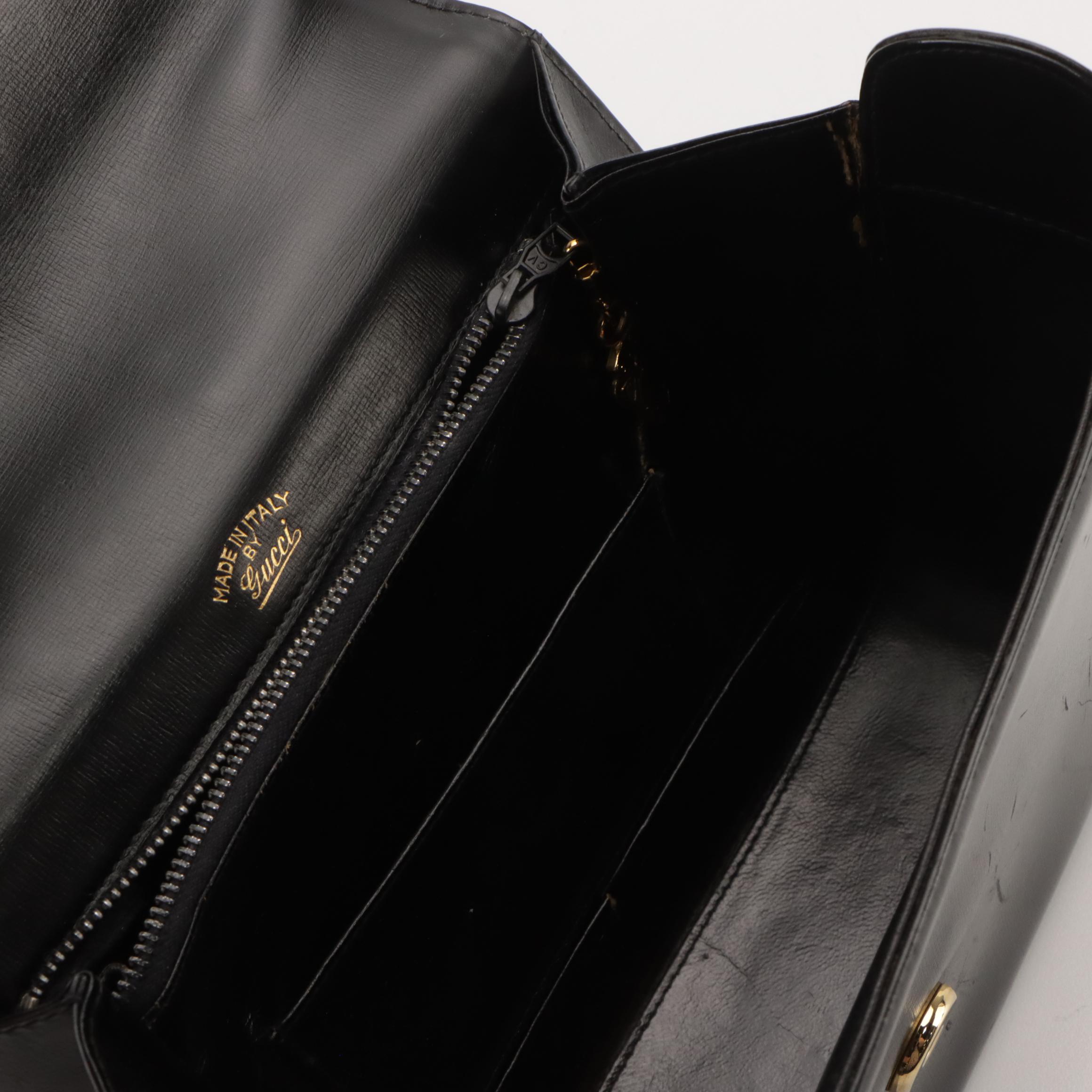 Gucci Vintage Front Flap Two-Way Bag in Black Calfskin Leather