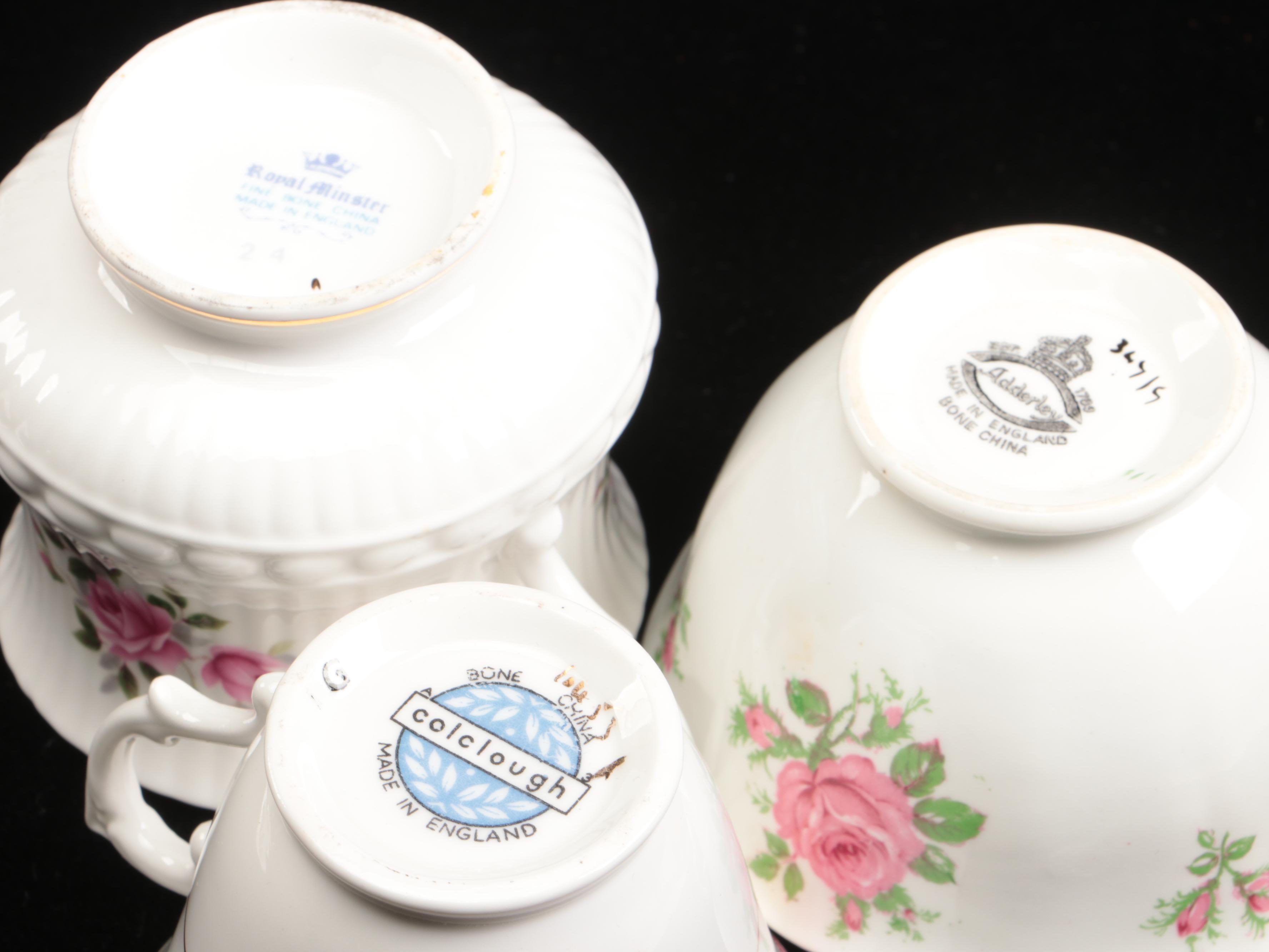 Vintage Floral Pattern Teacups with Saucers and Other Table Accessories
