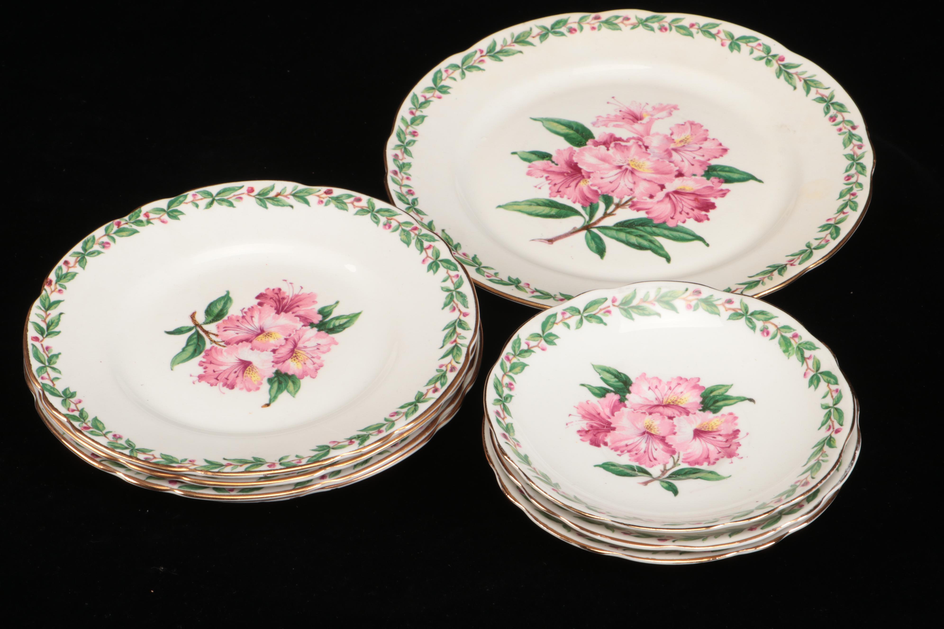 Vintage Floral Pattern Teacups with Saucers and Other Table Accessories